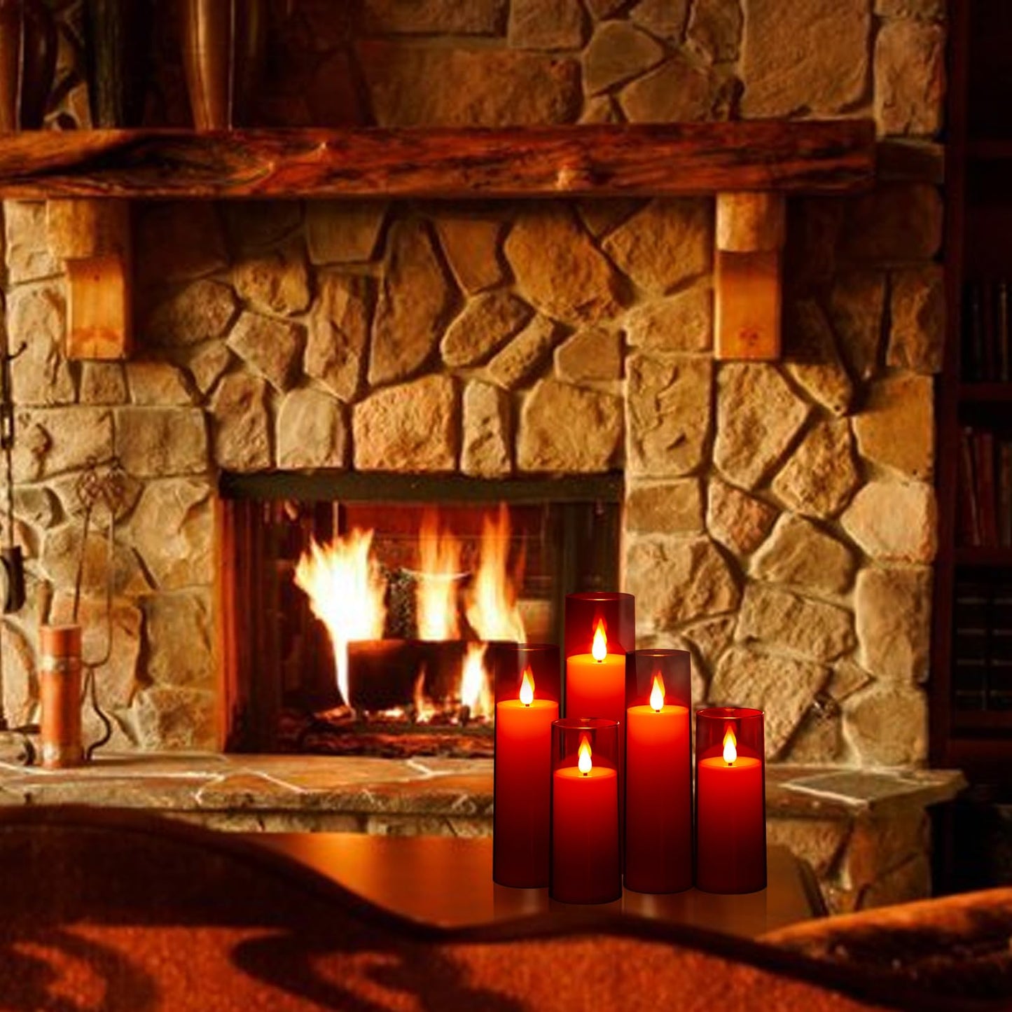 IMAGE Flickering Flameless Candles Battery Operated, Acrylic Shell Pillar 3D Wick LED Candles with 10-Key Remote Control Timer for Wedding Christmas Home Decor Set of 5 (D2.3 in X H5 5 7 7 8 in), Red