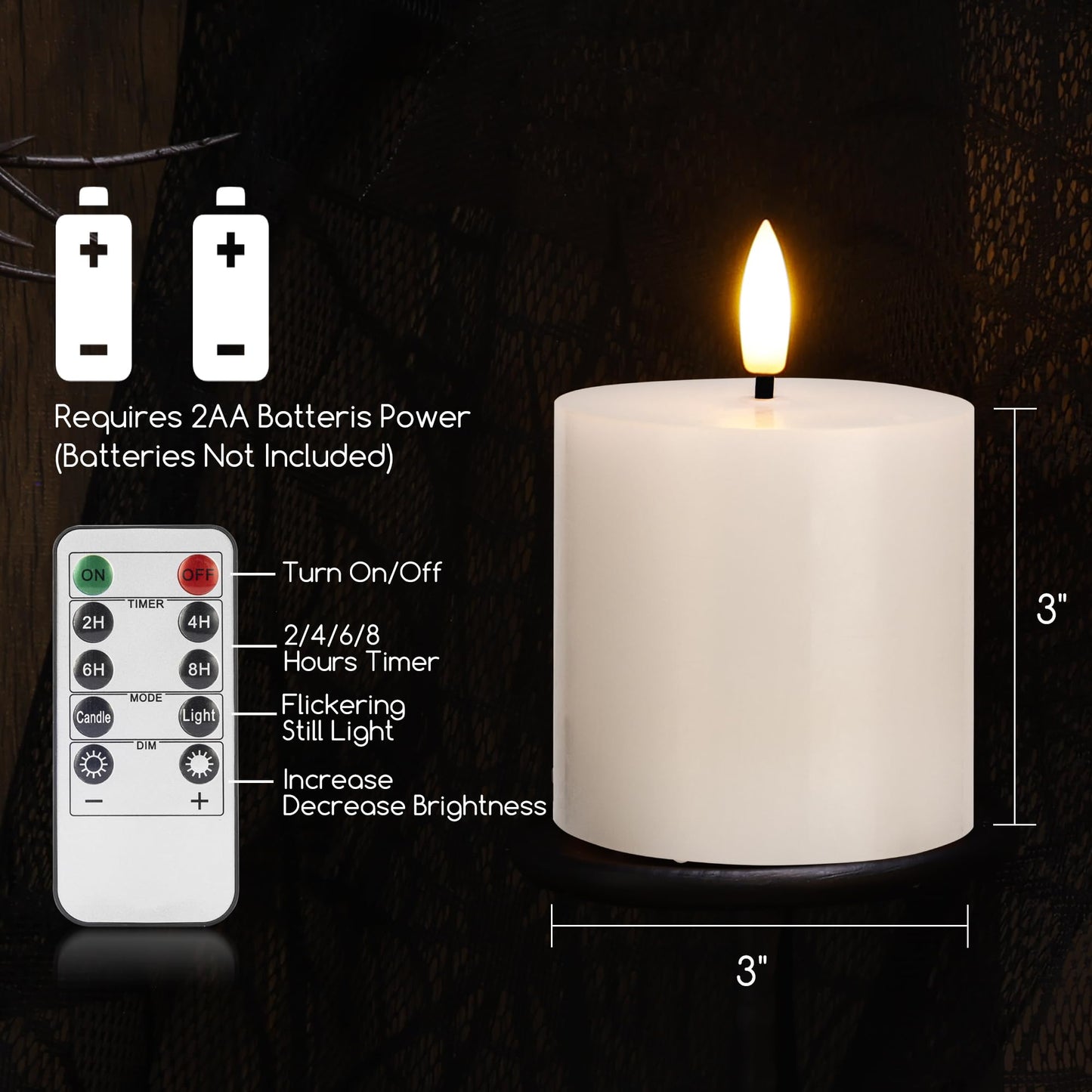 SEHNSY White Flameless Candles Set of 3 (3"x3") Battery Operated LED Pillar Candles with Remote and Timer, Real Wax Flickering Candles for Fireplace Bedroom Living Room Home Decor and Indoor Use