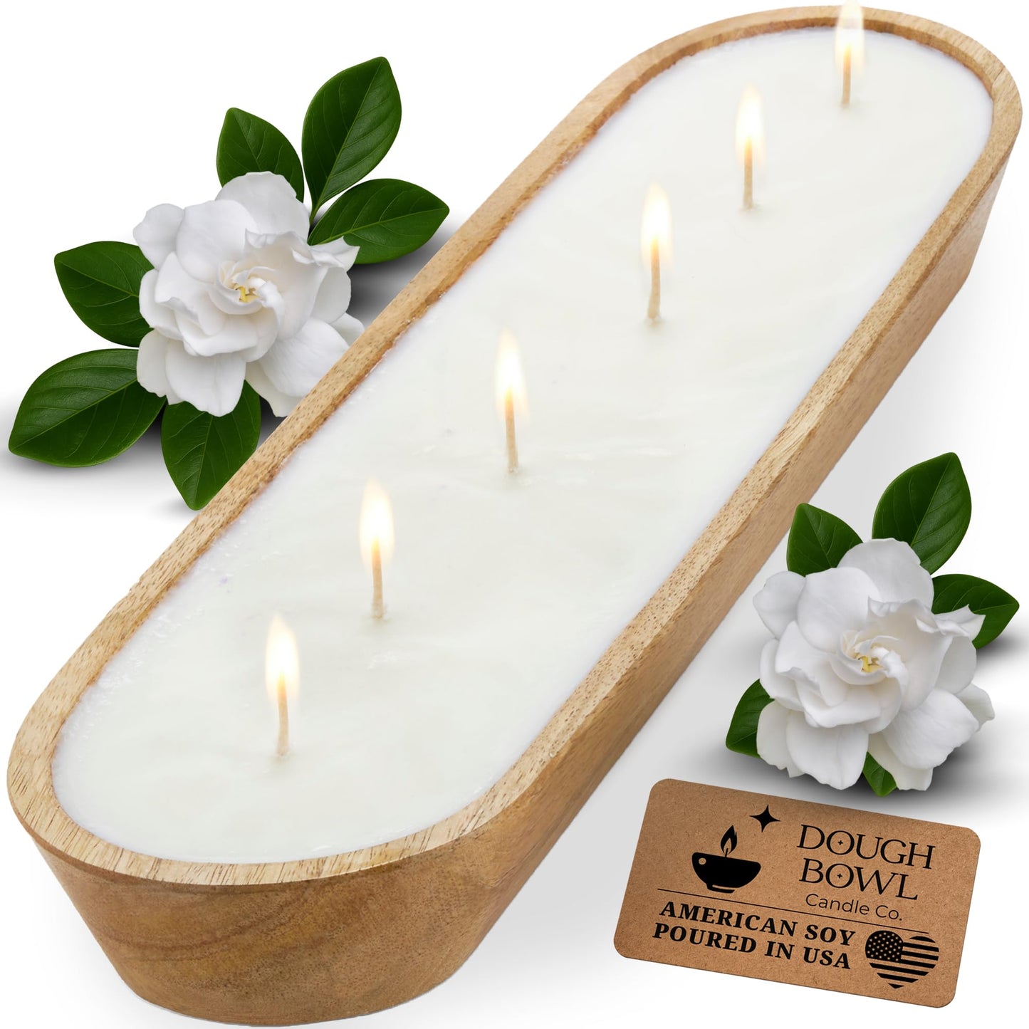Dough Bowl Candle Co. Rose Candle - 17x5 Large 6 Wick Natural Scented Soy Candles for Women, Valentines Day Decor Gifts for Home, White Decorative Natural Aromatherapy, 70 Hour Burn Time