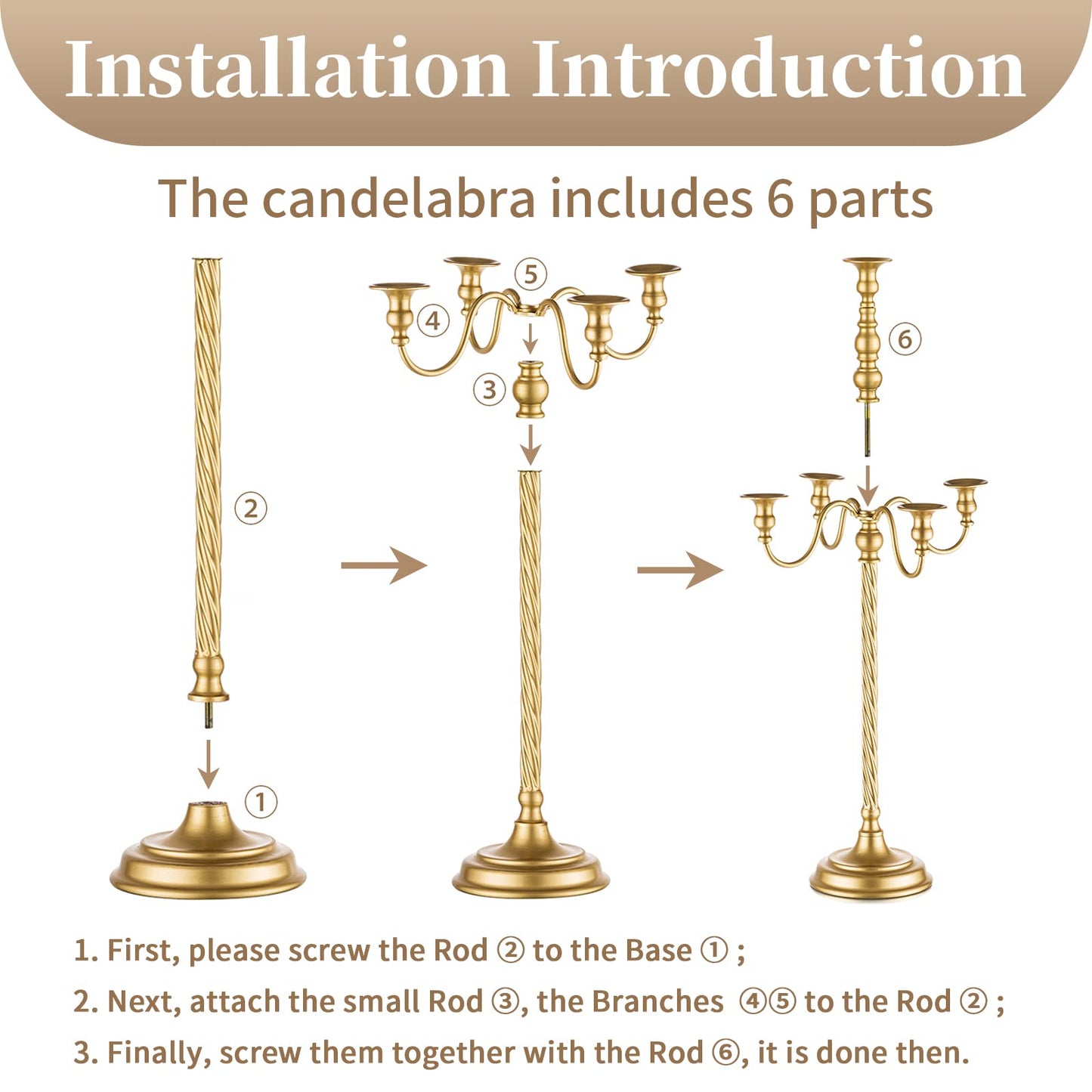 Sziqiqi 28In Floor Candelabra Tall Taper Candlestick for Candle and Floral Metal Candle Holders Table Centerpiece for Wedding Party Event Room
