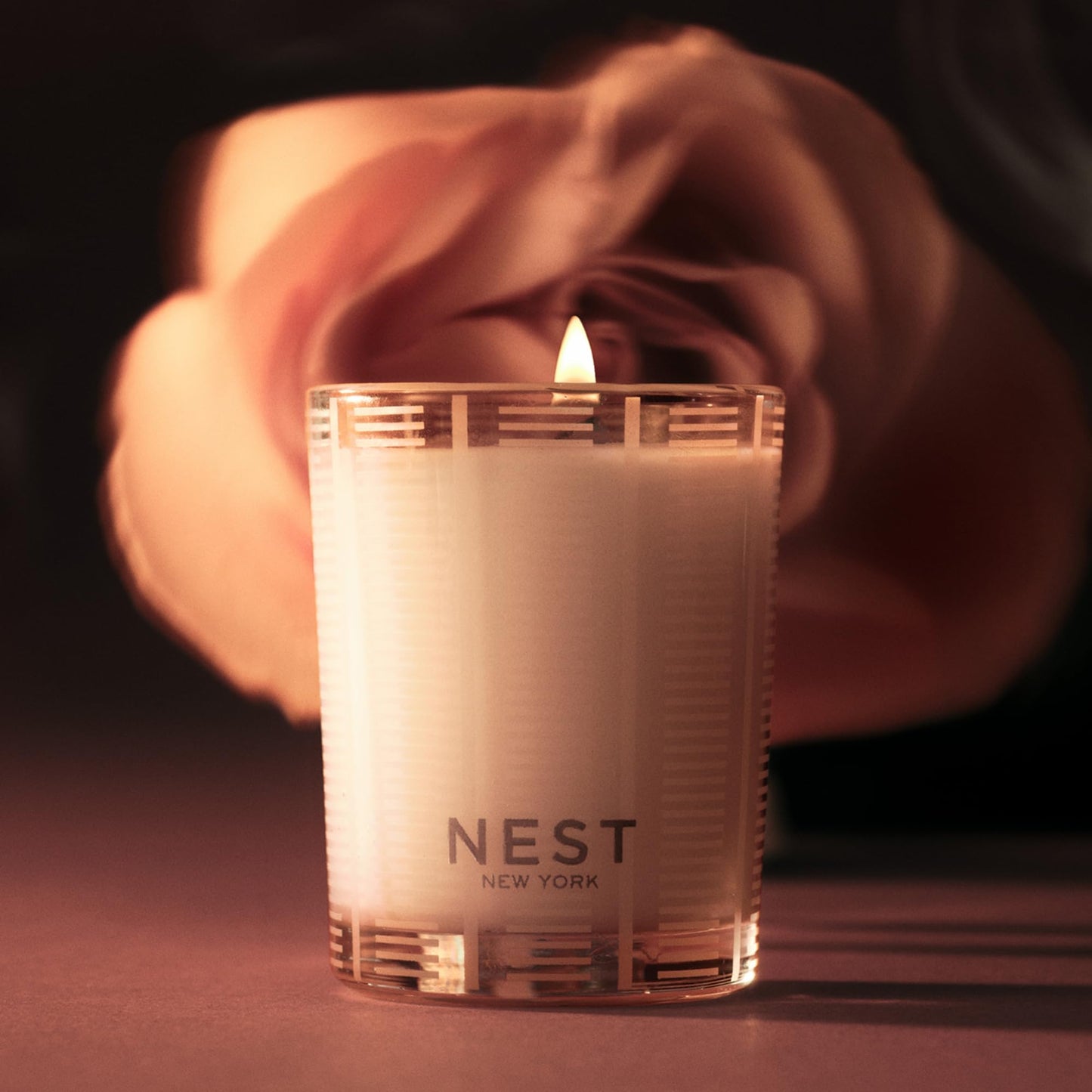 NEST New York Scented Votive Candle, Rose Noir & Oud - 2 oz - Up to 28-Hour Burn Time - Reusable Glass Vessel