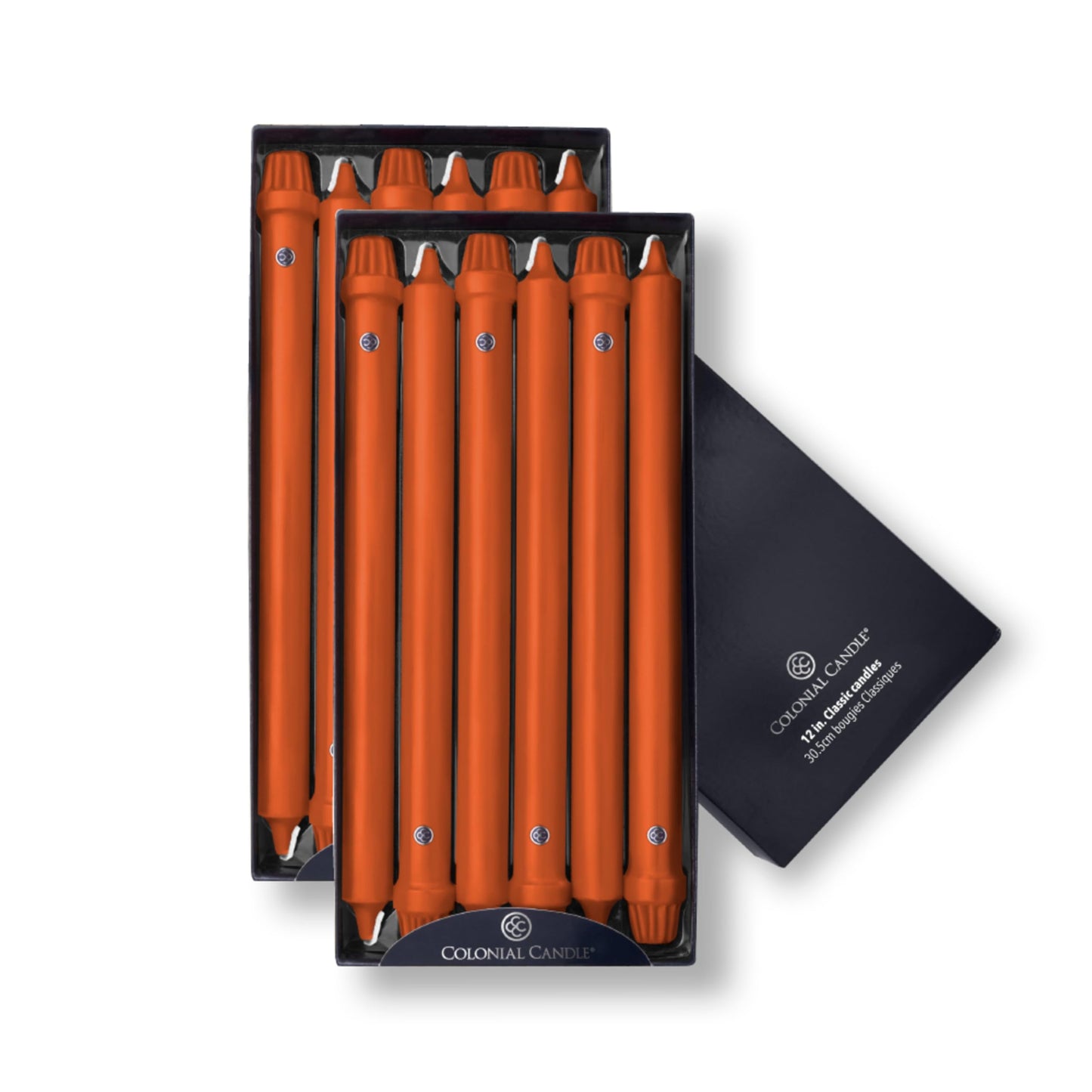 Colonial Candle Unscented Taper Candle, Classic Collection, Pumpkin, 12 in, Pack of 12 - Up to 10 Hours Burn