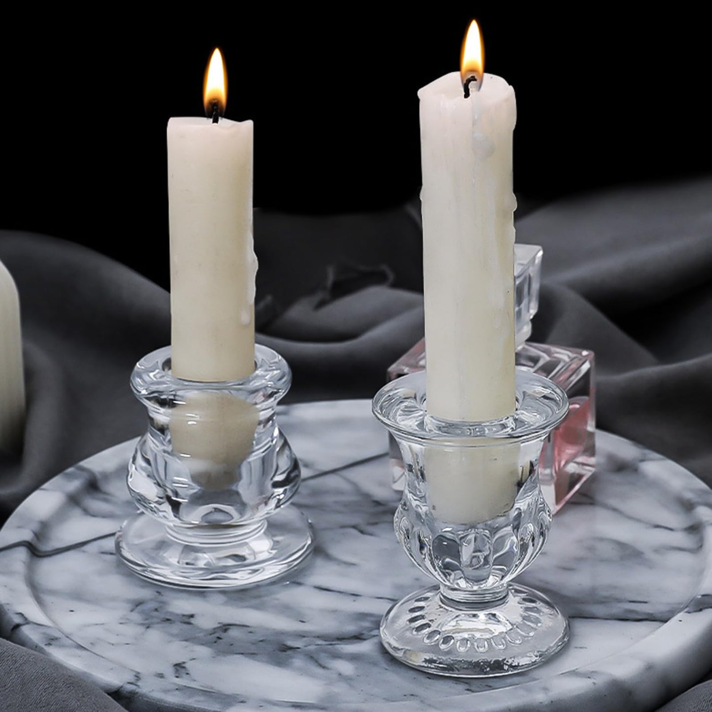 Sophisticated Glass Taper Holders Set of 2 for Wedding Celebration & Festival Home Decors Clear Accessories Wedding Table Decors