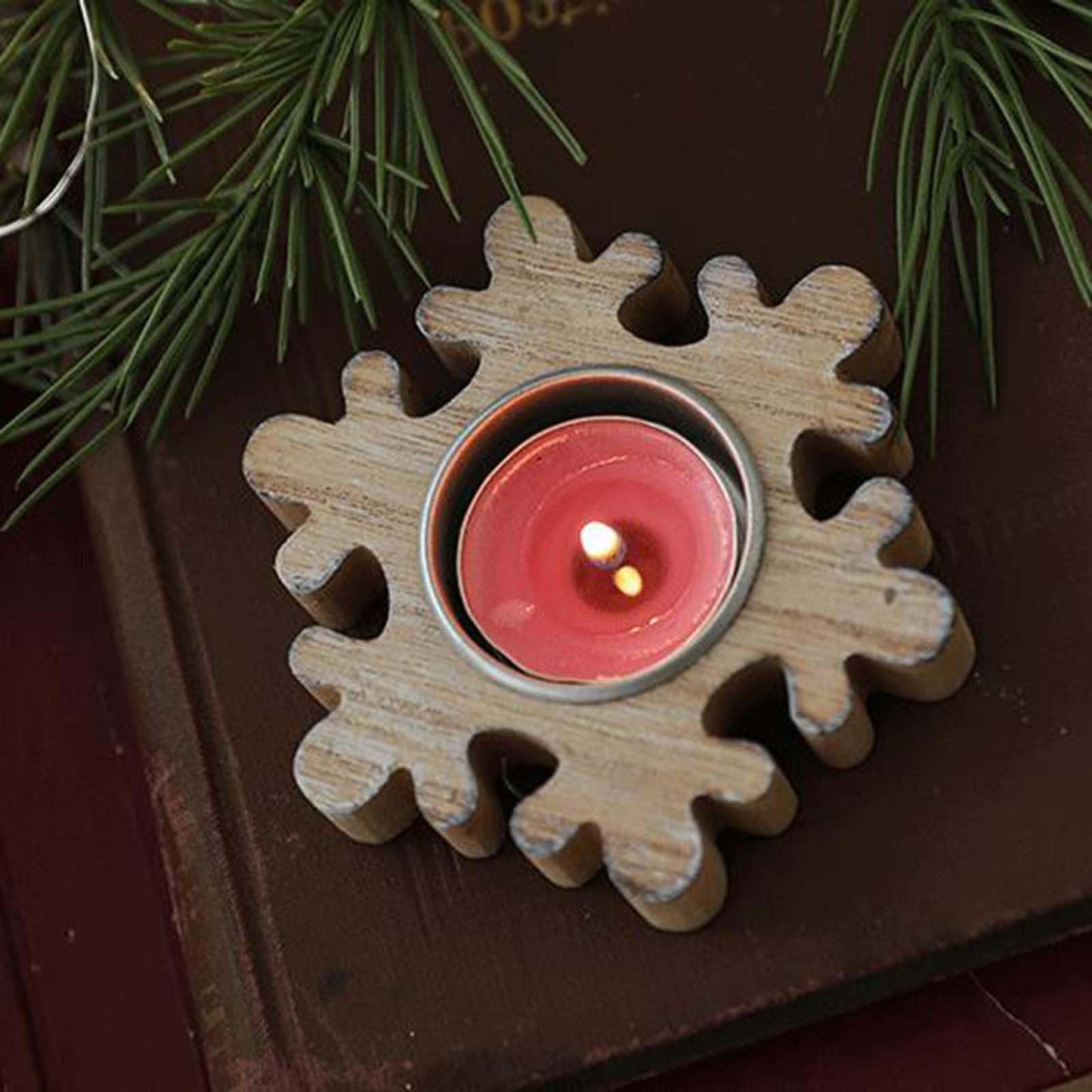Candlestick Holders Christmas Wooden Snowflake Candlestick Christmas Tree Candlestick Five Pointed Star Candlestick Window Desktop Decoration Scene Candle Holders (Color : B)
