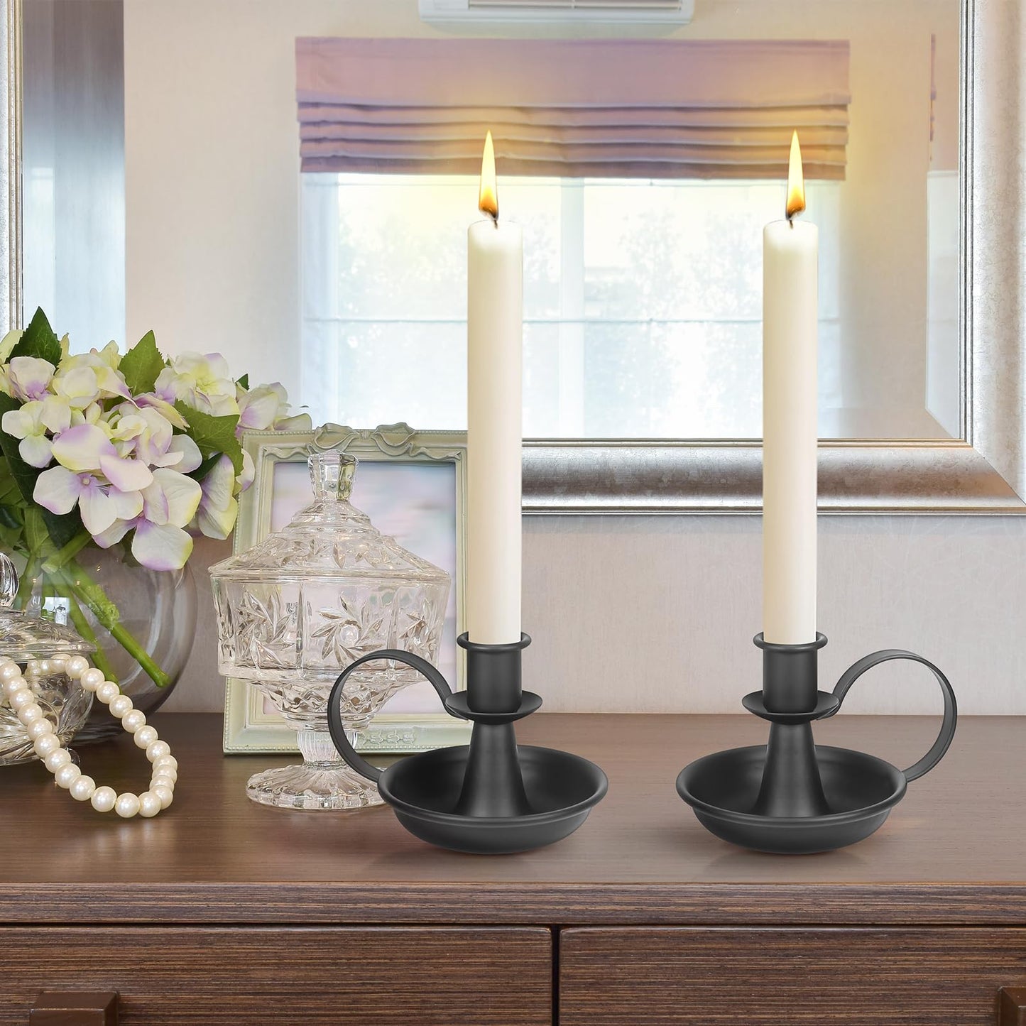 Mofunci Retro Black Candlestick Holders, Iron Taper Candle Holders Set of 2, Candle Sticks Holder Decor for Wedding Party Home Table Mantel