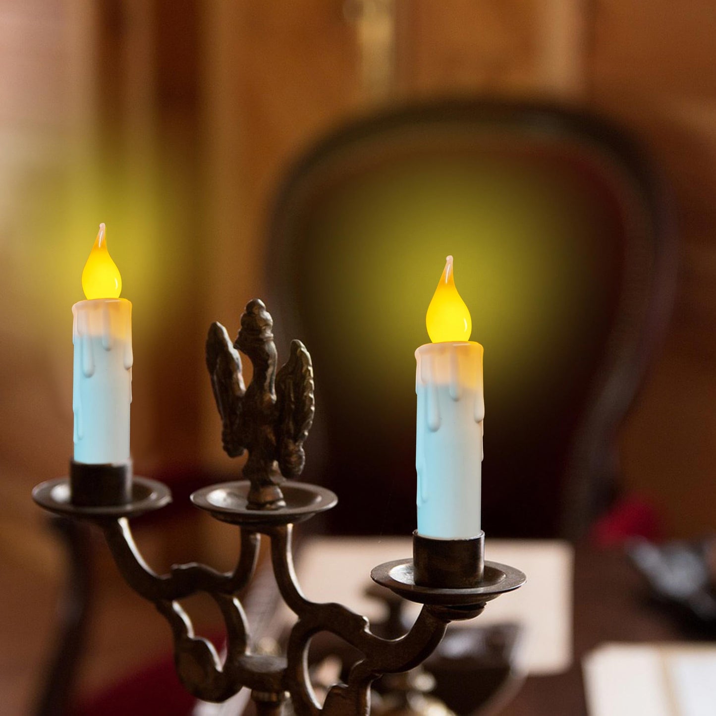 Short Flameless Taper Candles with Flickering Flame Realistic 6 Hour Timer,Small White Battery Operated LED Candlesticks for Christmas Halloween Decor,Set of 4 PCS