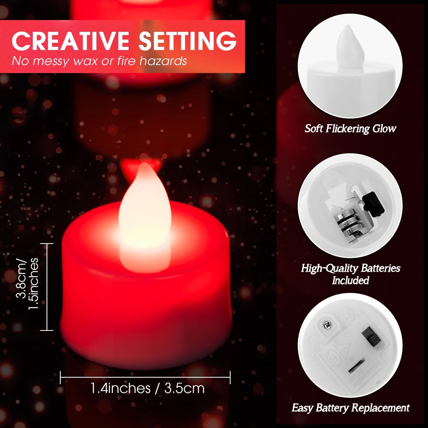 Coume 72 Pack Flameless Tea Light Candle Wedding Flameless Flickering LED Battery Operated Candle for Sweetest Day Anniversary Romantic Night Honeymoon Table Decor(Red)