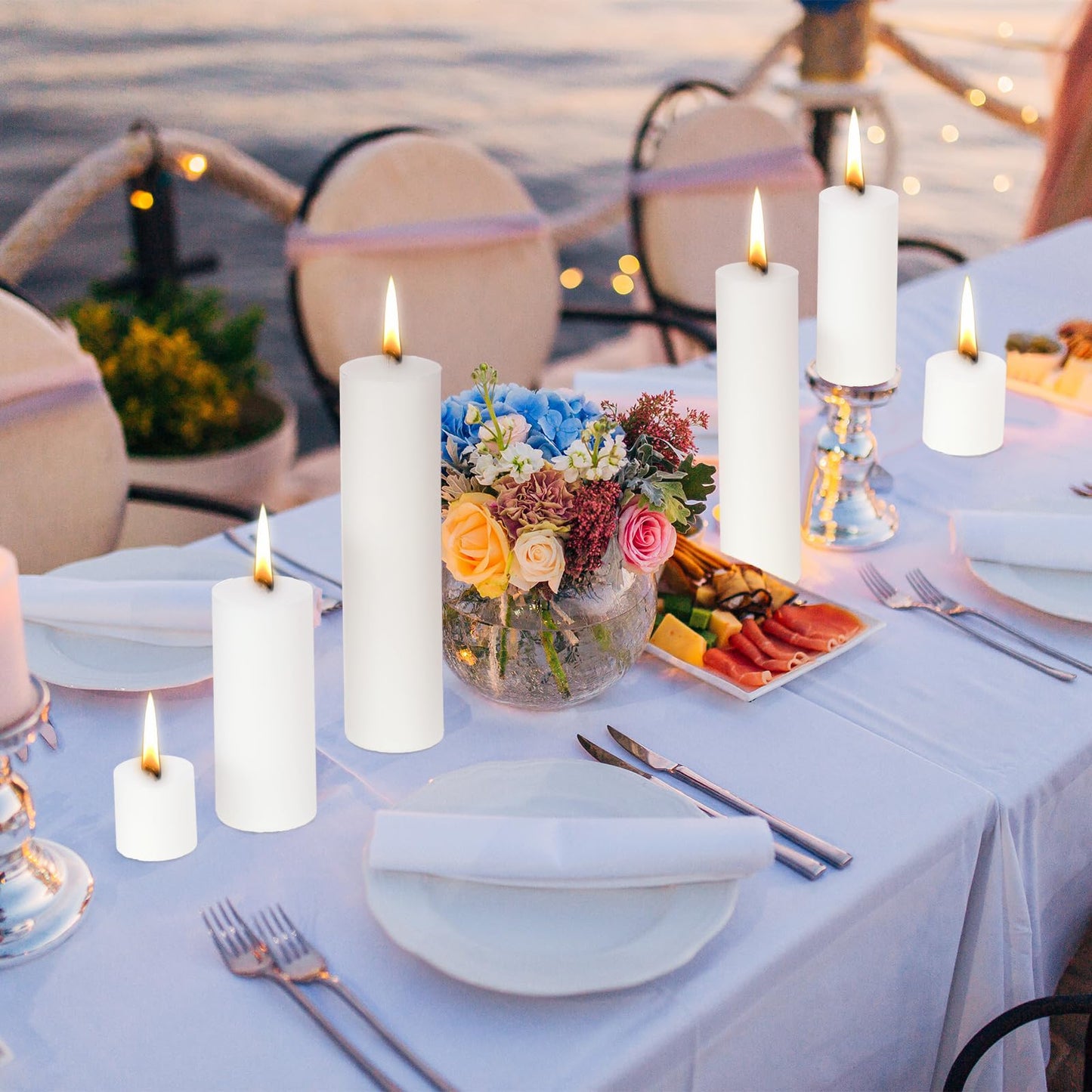 Shihanee 54 Pcs White Pillar Candle Bulk Set 2.6 x 2, 6, 7.8, 10 Inch Large Unscented Long Clean Burning Dripless Smokeless Wax Pillar Candle for Wedding Party Lantern Spas Dinner Home Table Decor