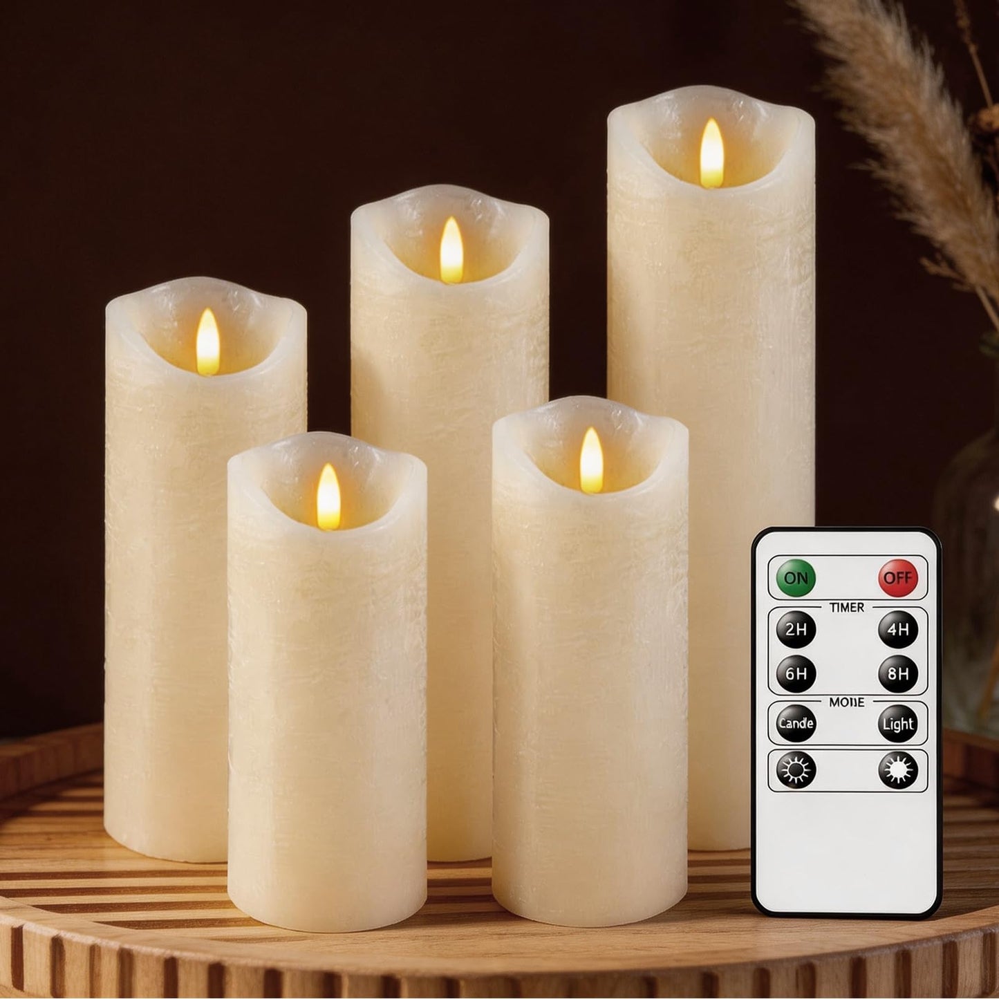 MiKoyi Flameless Pillar Candles with Remote, Battery Operated Candles Real Wax, [5-Pack] Fake LED Flickering flameless Candle with Timer Function for Room Home Decor (2.2" * 5/5.5/6/7/8") - White