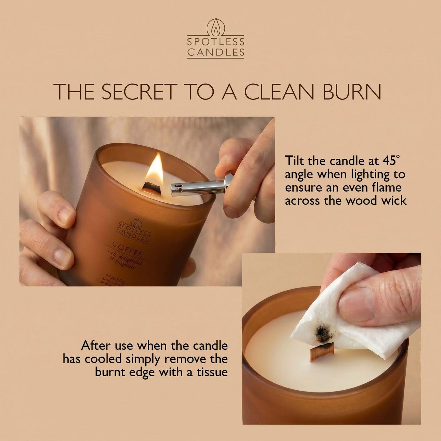 Coffee Candle; 9.7oz, 55 Hrs Burn Time, Soy Wax Brown Frosted Jar with Crackling Wooden Wick & Luxury Gift Box with Gold Foil Strip: Coffee Scented Candle by Spotless Candles