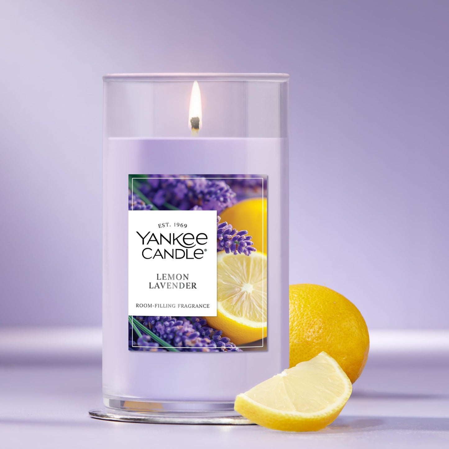 Yankee Candle Medium Pillar Scented Candle with up to 115 Hour Burn Time, Premium Plant Wax Blend for Consistent Burn, 14.25 oz Pillar Candle with Room Filling Fragrance, Lemon Lavender