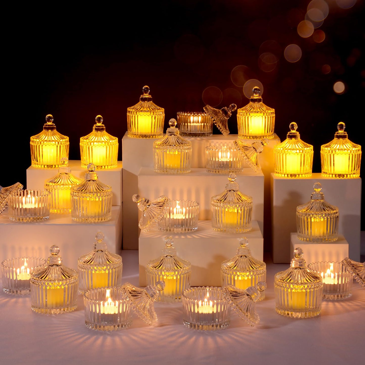 FoldTier 24 Pcs Votive Candle Holders Bulk, Glass Jars with Lids, Tealight Holders for Table Centerpieces, Home Decor Wedding Bridal Summer Baby Shower Favors
