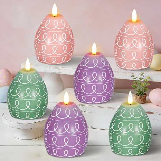 6PCS Easter Egg Flameless Candles,3 Color Scented Real Wax LED Candle,Egg Shape Flame Candle Set for Party Supplies Home Living Room Bedroom Party Decoration Centerpiece Easter Gifts Home Decor
