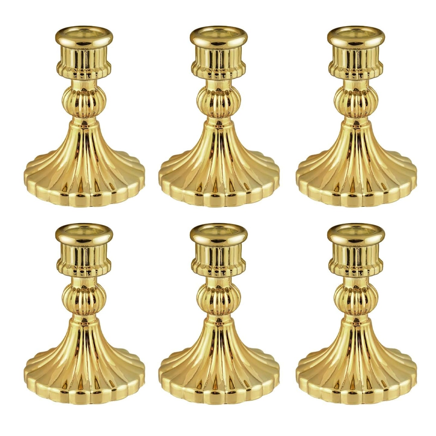 ECHFSM Glass Candlestick Holder,Striped Taper Candle Holders,Set of 6 Candle Stand for Table Centerpieces, Home Decor,Weddings,Festival and Parties (Gold Stripe)