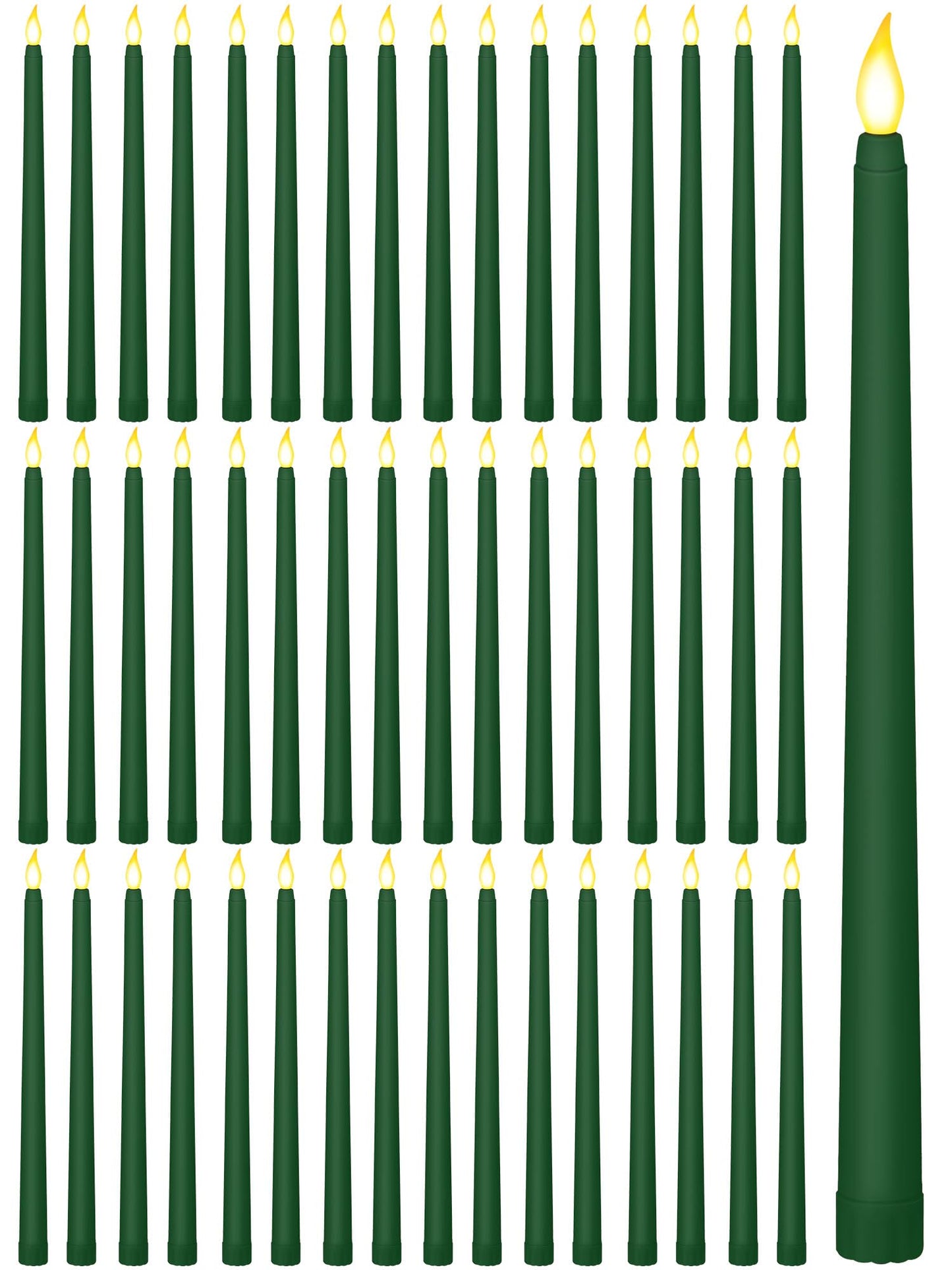 Funtery 48 Pcs Flameless LED Taper Candles Battery Operated Candles Bulk Realistic LED Candlesticks Flickering for Wedding Church Graduation Party Home Decor(Green,Classic Style)