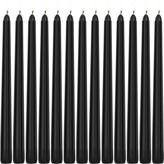 12 Pack Tall Taper Candles, Keismodye 25 cm (10 inch) Unscented Christmas Long Lasting Taper Candles for Dinner Table, Candlesticks, Advent, Vigil, Thanksgiving, Christmas Day (Black)