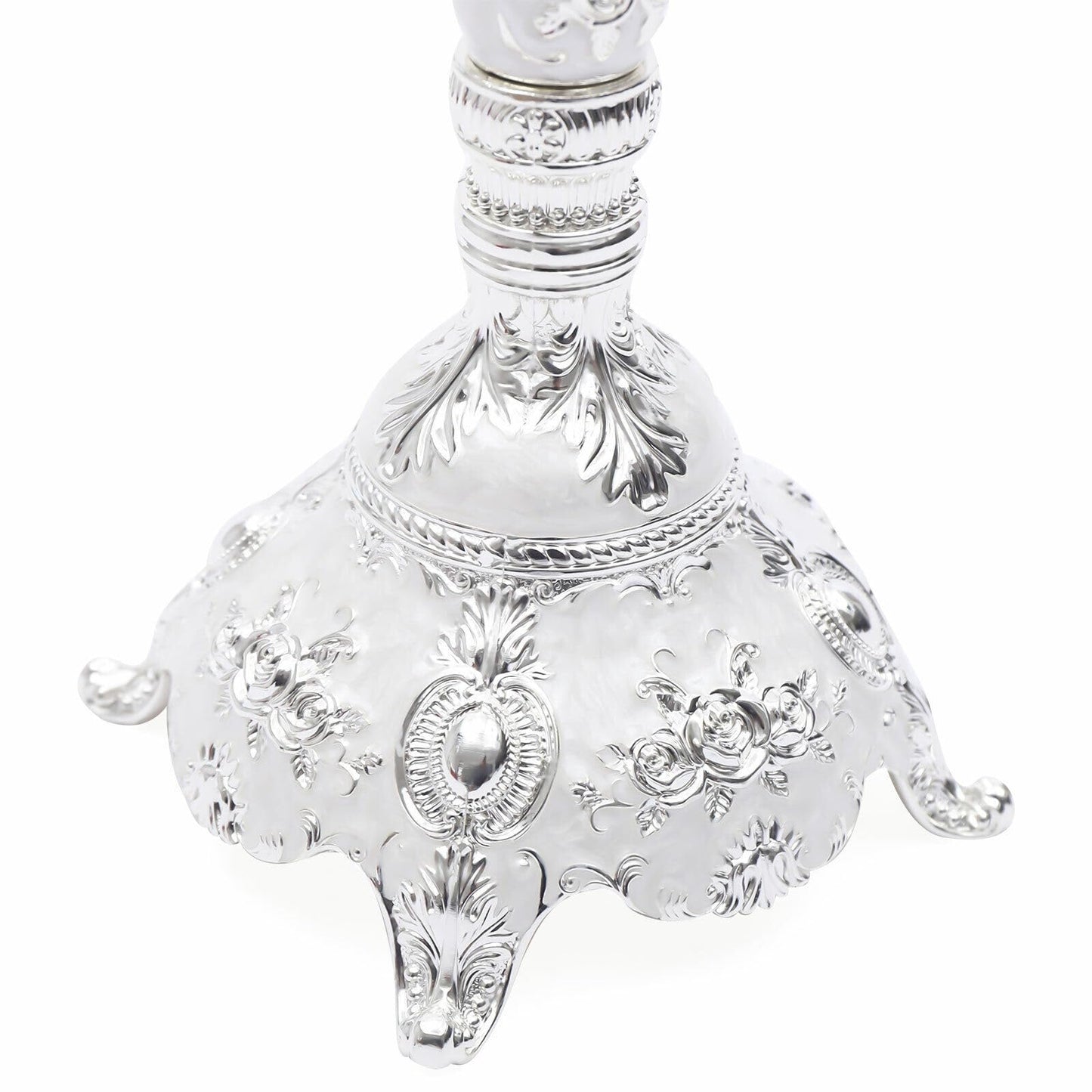 Headery Elegant 14.56”H Mental Tall Candelabra,5 Arm Candle Holder Candlestick Holder, Taper Candle Holder with Three-Dimensional Carving for Wedding Dinner Party Chrismas Ceremony Home Decor(Silver)
