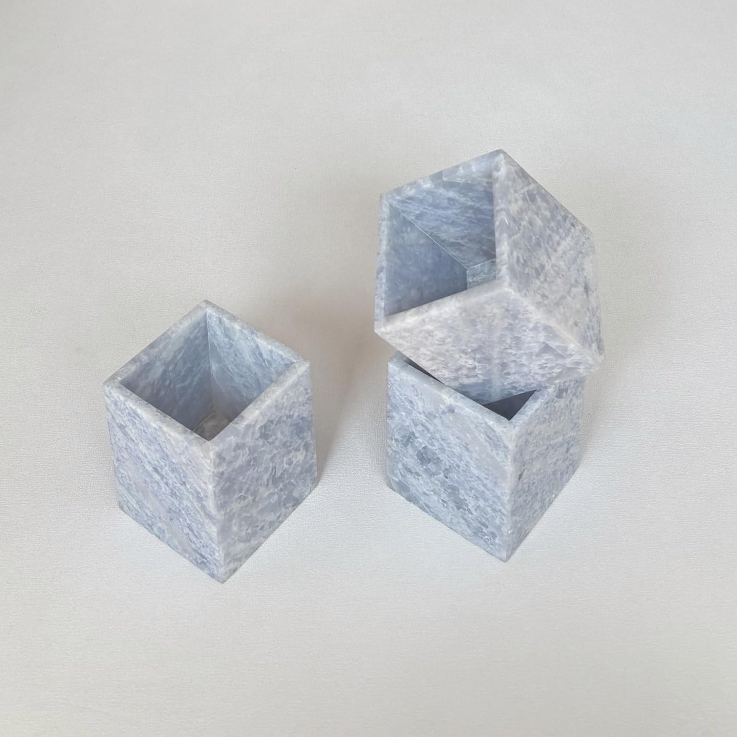 StonePlus Natural Marble Stone Square Storage Container Empty Vessel Holder Cup for Candle/Pens/Sundries items (Blue Crystal Marble)
