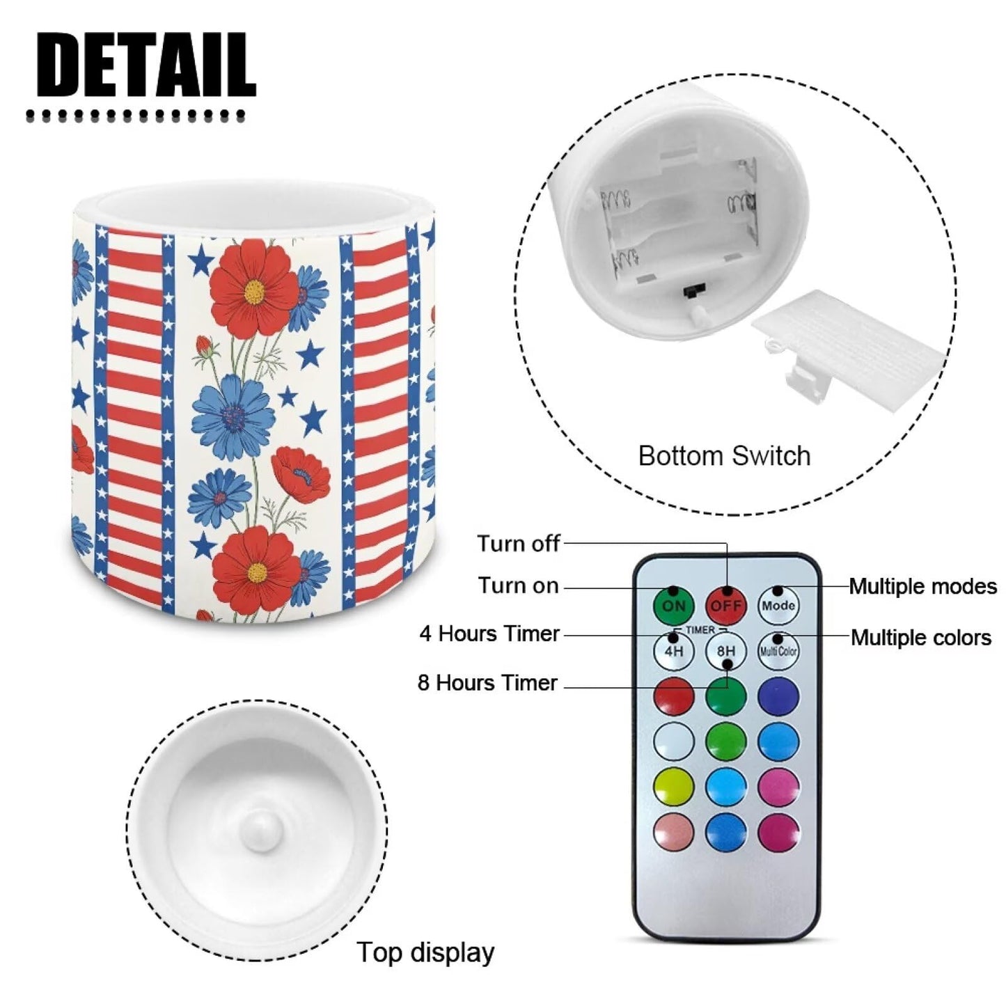 NETILGEN Flameless Flickering Candles with Timer Remote 4 Packs Novelty American Flag LED Battery Operated Pillar Candles for July 4th Independence Day Decor