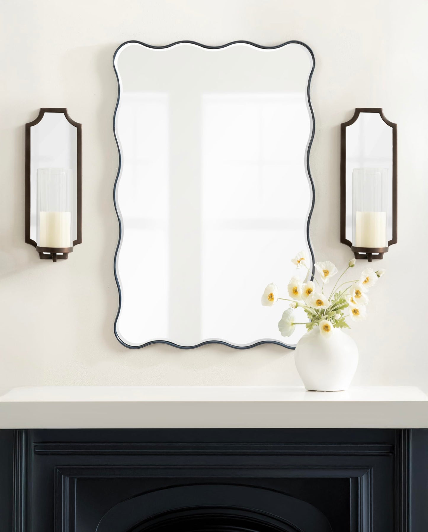 Kate and Laurel Ciel Glam Mirrored Wall Sconce, 6 x 5 x 16, Bronze, Modern Scalloped Candle Holder with Removable Glass Cylinder and Mirror for Bathroom or Bedroom Wall Decor