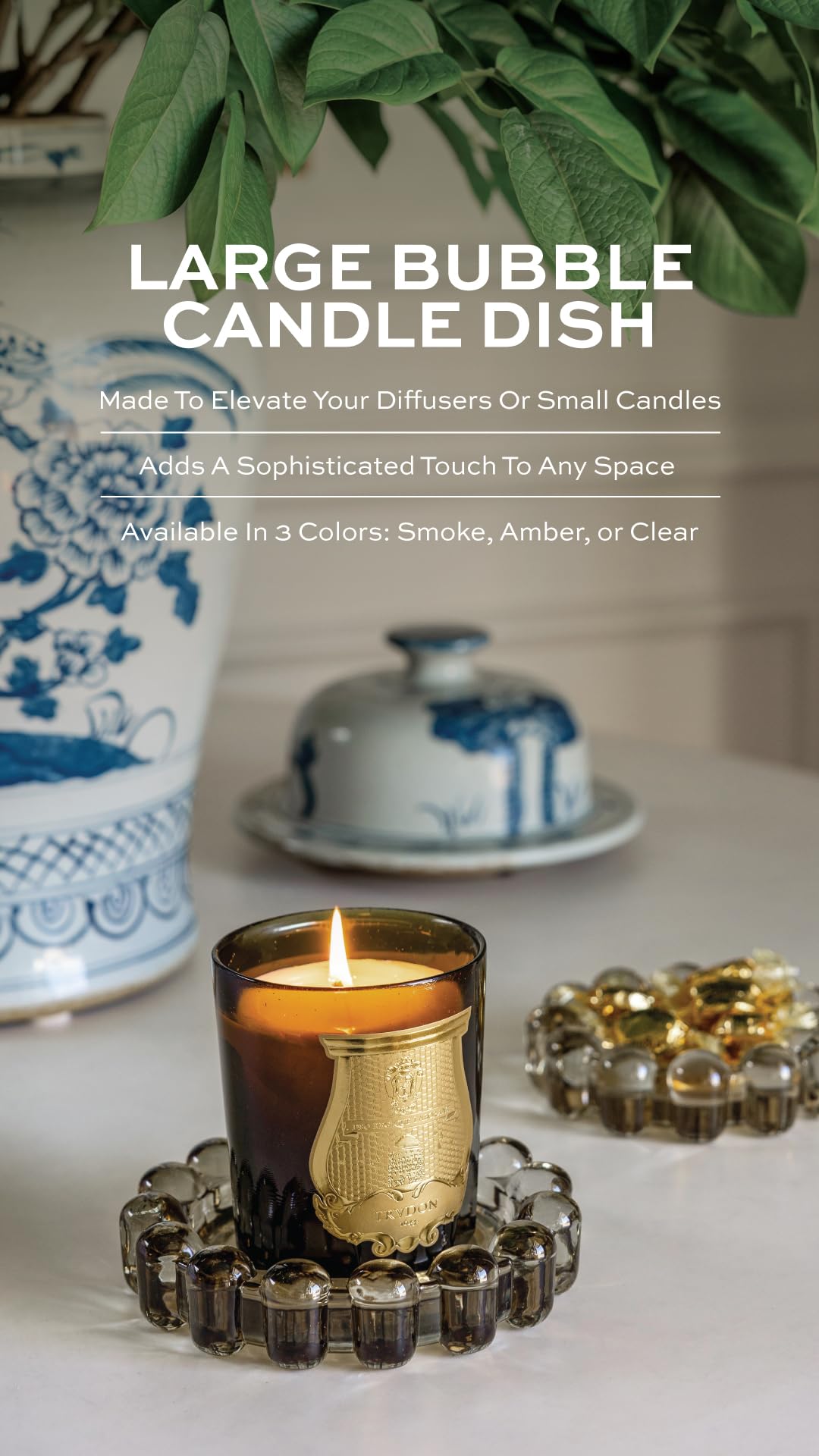 Alice Lane Original Bubble Candle Dish Large – Chic Smoky Glass Candle Dish for Home Decor – Decorative Modern Candle Holder for Small Candles & Diffusers