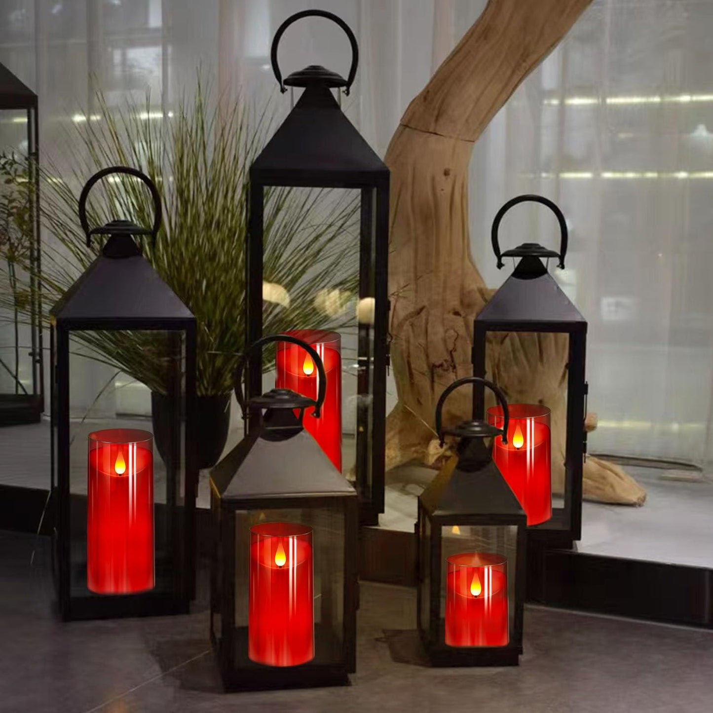 NURADA Flickering Flameless Candles with Remote Timer: 3D Wick Battery Operated Led Pillar Candle Fake Candles Set for Wedding Birthday Halloween Christmas Decorations - Red 5 Pack