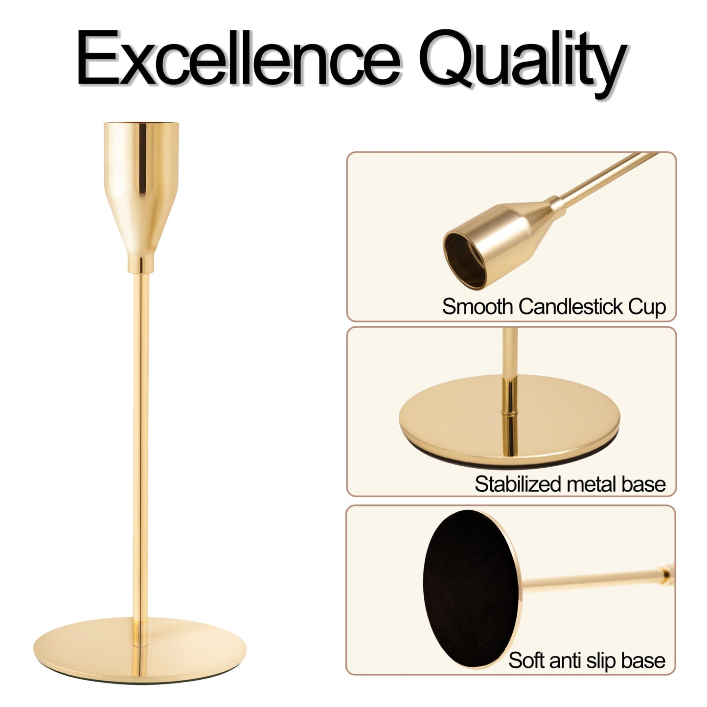 ECHFSM French Gold Taper Candle Holders for Wedding Table Centerpiece,Tall Taper Candlestick Holders Bulk Set of 6,Metal Candle Stick Holders for Dinning or Mantel Centerpiece,Party Home Decor