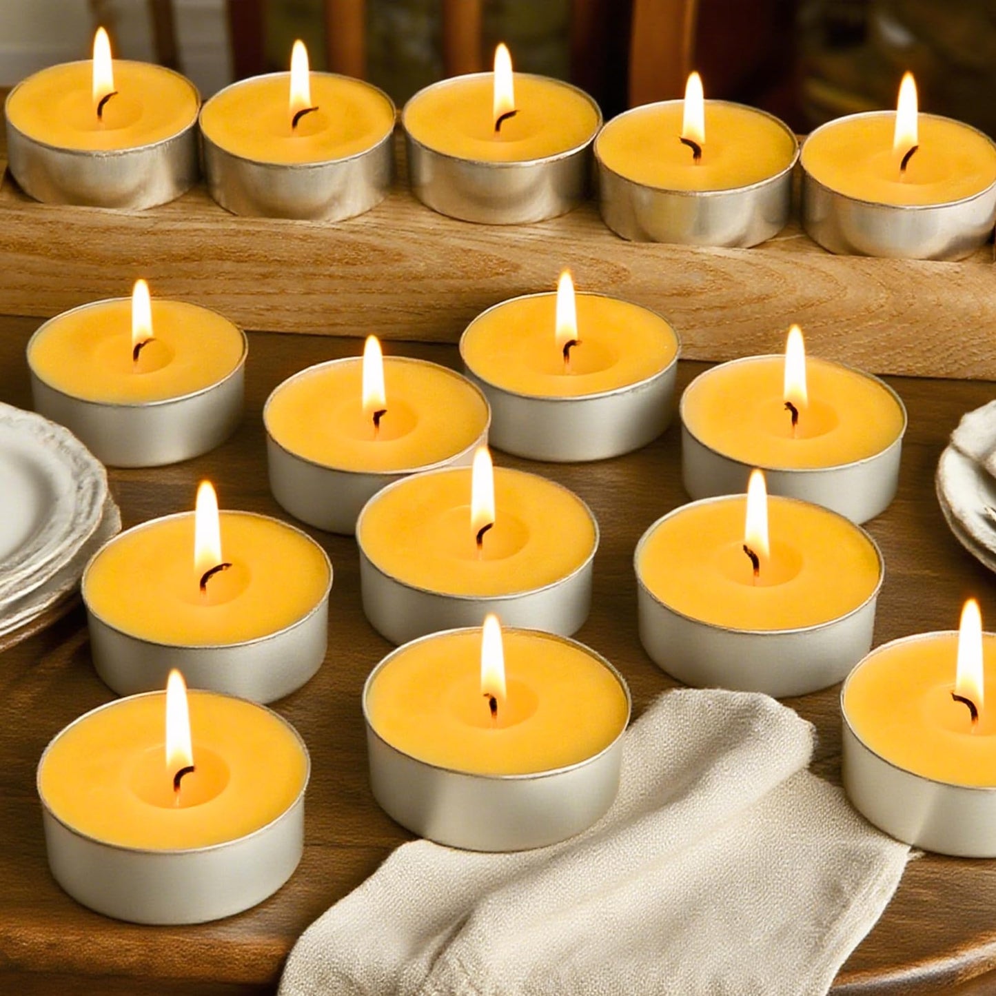 Beeswax Tea Candles in Cup, 24 Pcs, Natural Beeswax Tealight Candles with 4 Hours Burn Time for Home Decor, Air Purification, Honey Scent Pure Bees Wax Tea Light Candle