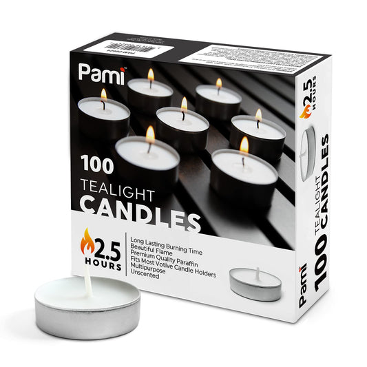 PAMI Tealight Candles 100 Pack Little Small 1in Round Unscented 2.5h Burn Time for Votive Holders