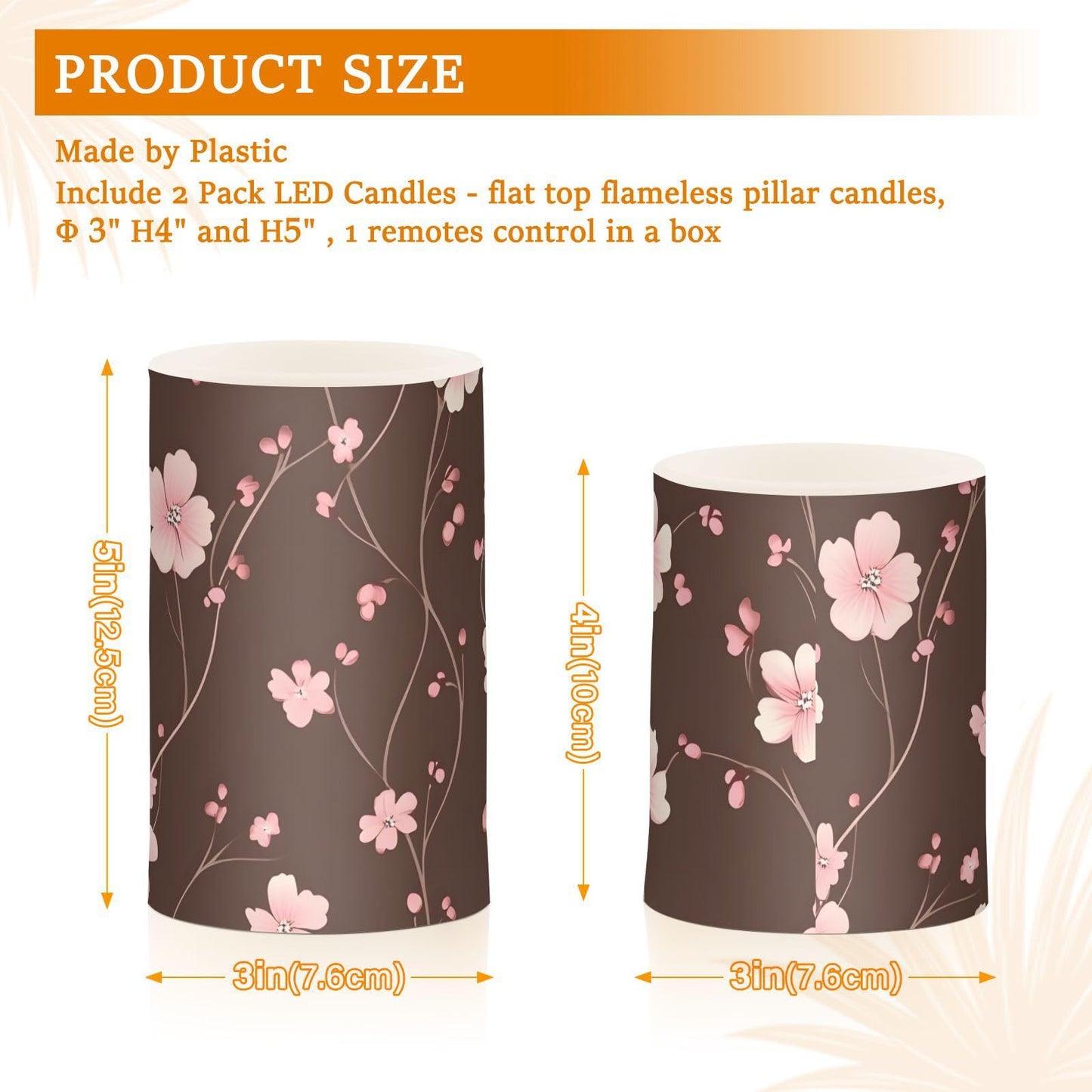 ALAZA Pink Cherry Blossom Flower Pattern Flameless Candles Flickering LED Candles with Remote Timer Battery Operated Pillar Candles Set of 2 for Dinner Holiday Decor