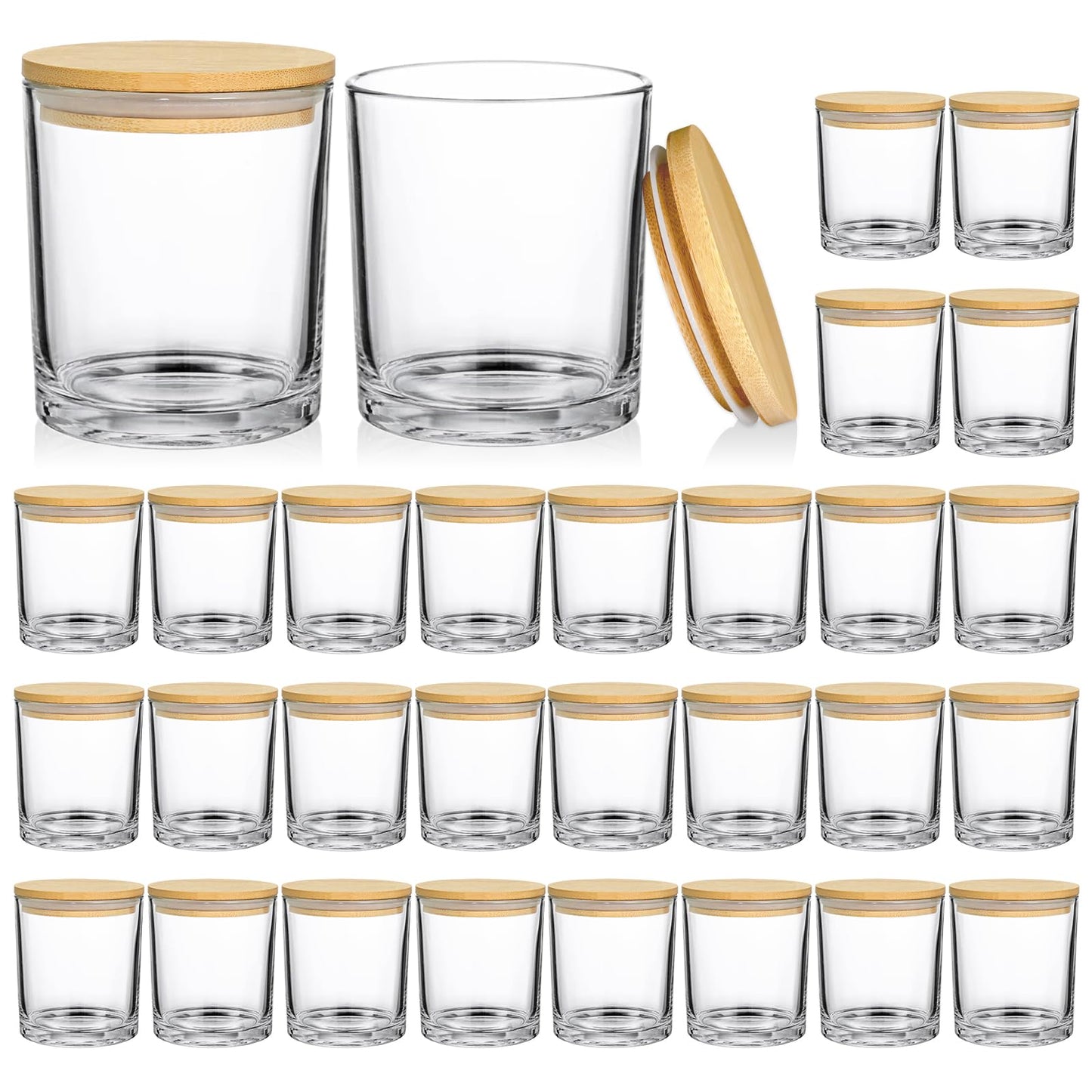 SUPMIND 30 Pack Glass Candle Jars -7oz Clear Empty Candle Jars with Bamboo Airtight Lid, Bulk Candle Containers for Making Candles, 7 Fl.oz