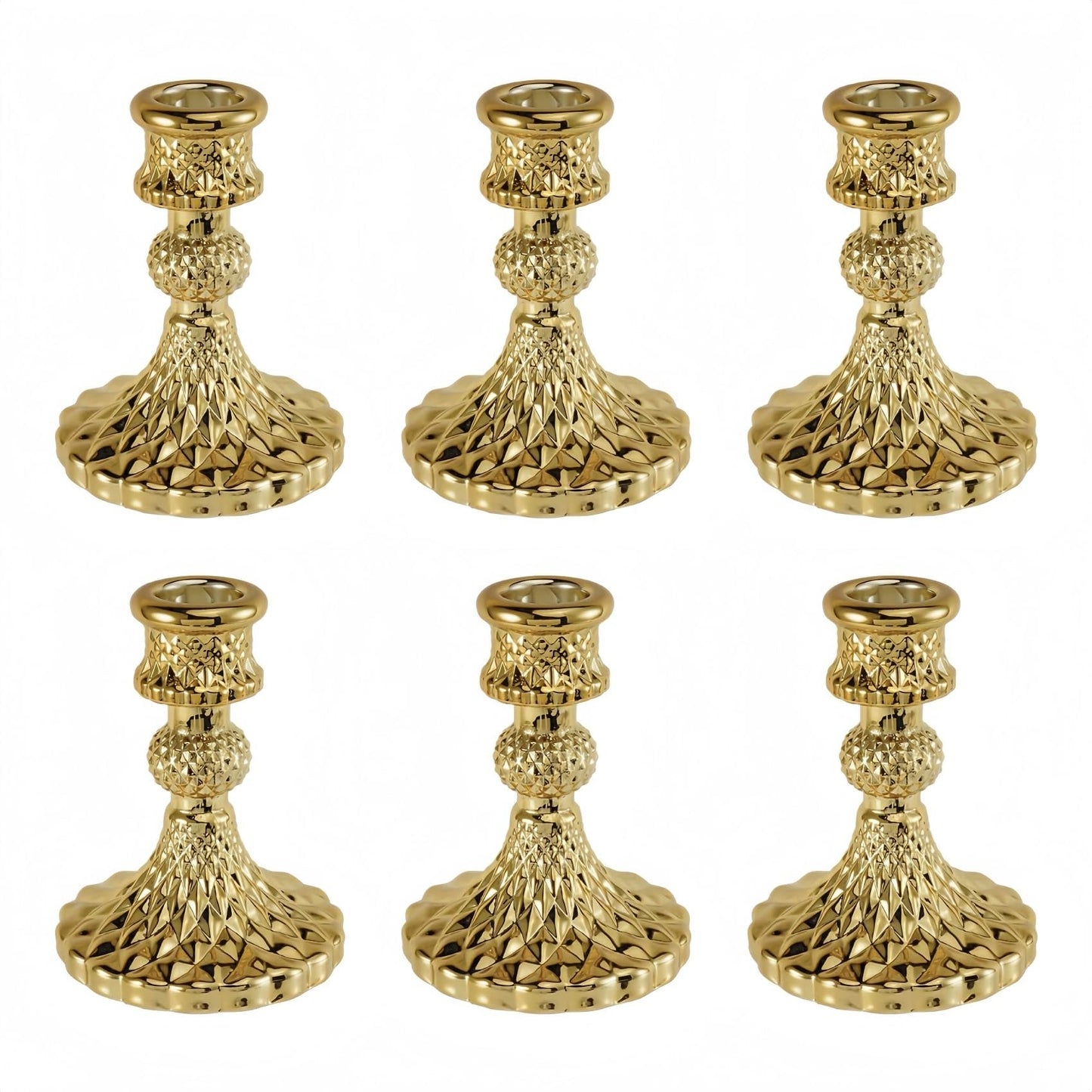 ECHFSM Glass Candlestick Holder,Striped Taper Candle Holders,Set of 6 Candle Stand for Table Centerpieces, Home Decor,Weddings,Festival and Parties (Gold Diamond)