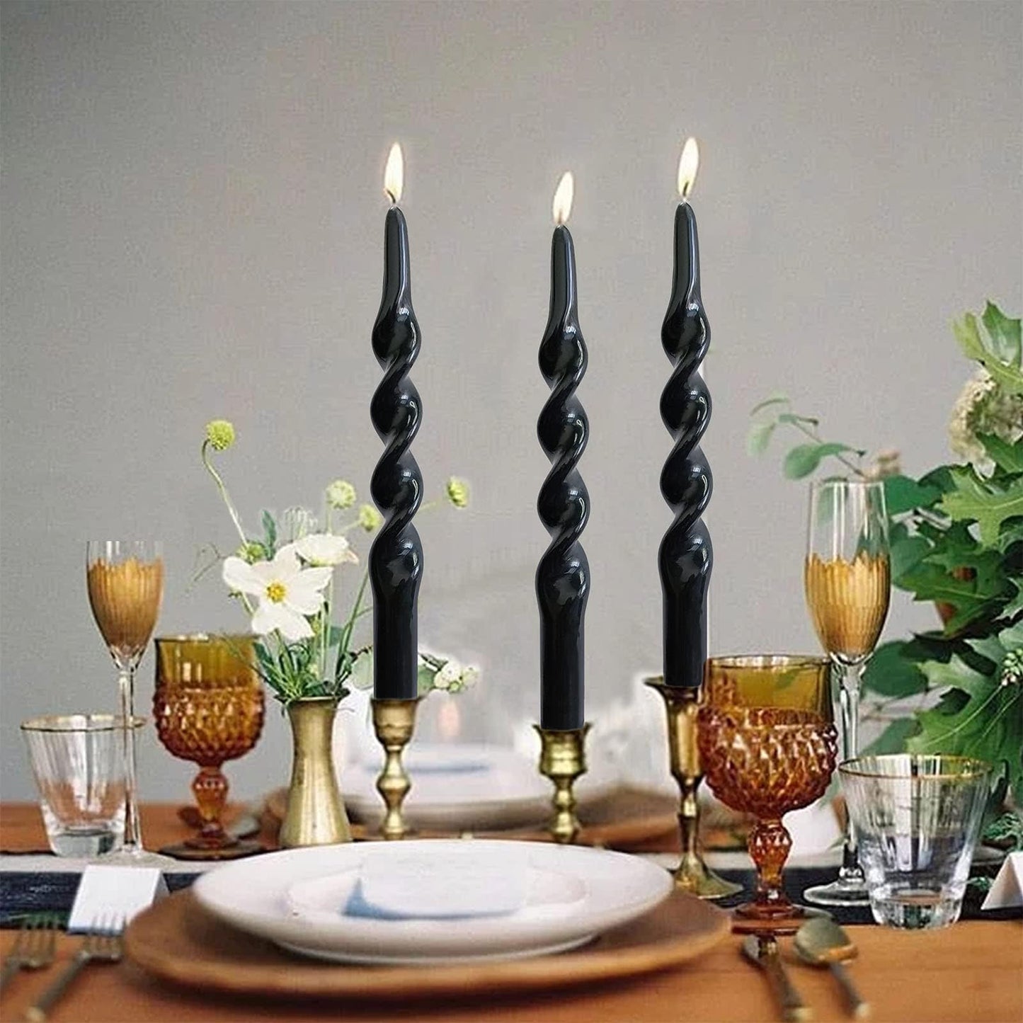 10 Inch Spiral Candles Set of 2 – Unscented Candle Stick, Black Handmade Tapered Candle Long Burning Twisted Candles for Wedding Dinner Table Home Decor