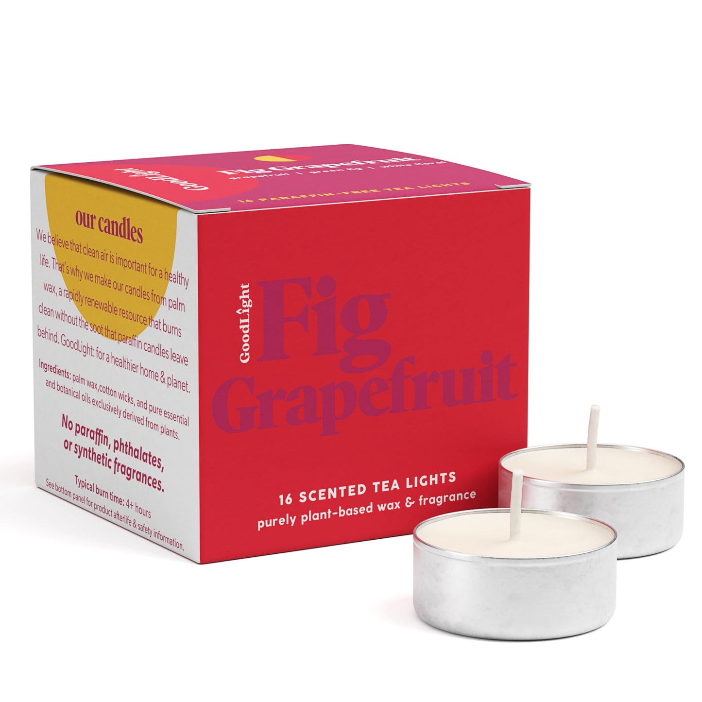 GoodLight Scented Vegan and Paraffin-Free Tea Light Candles (16 Count, Fig Grapefruit)