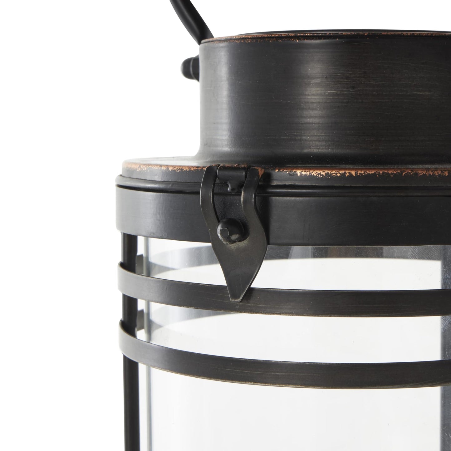 Deco 79 Metal Candle Lantern with Round Circle Lines, 7" x 7" x 12", Black