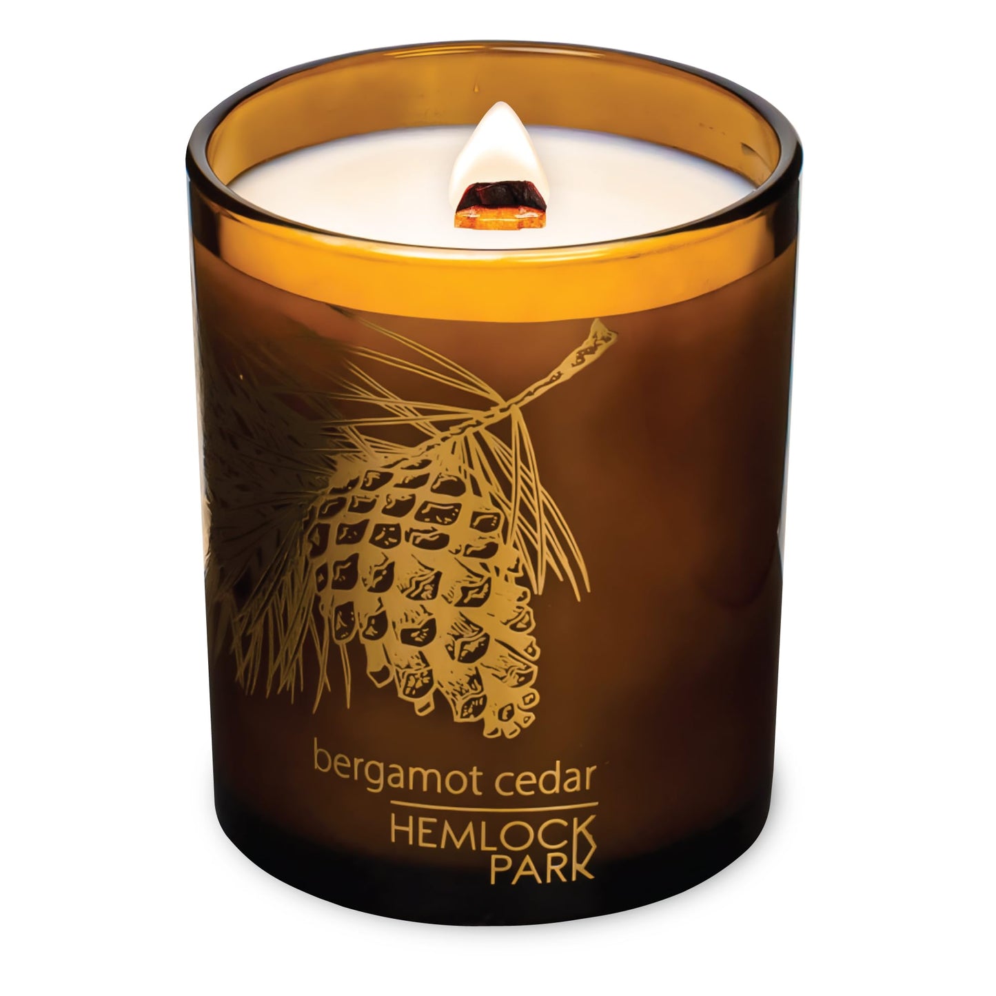 Hemlock Park Bergamot Cedar Amber Gold Leaf Hand-Poured Scented Candle | Crackling Wood Wick, Botanical Fragrance & Coconut Wax | Up to 60 Hour Burn Time | 7.2 oz