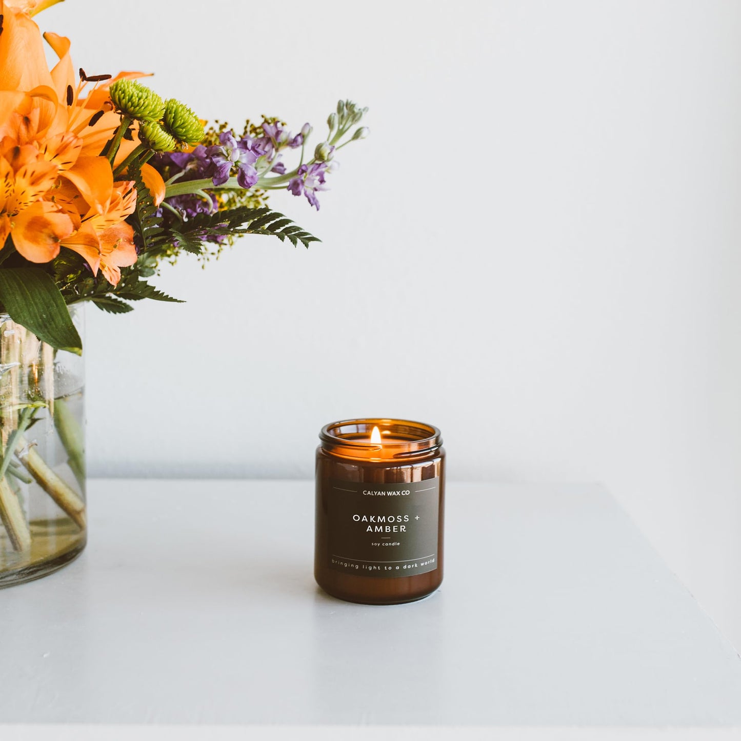 Calyan Wax Co. Vetiver & Tonka Scented Candle - 57 Hour Burn - Luxury Clean Soy Wax Candles - Long Lasting Amber Glass Jar Candle for Home - 7.2oz