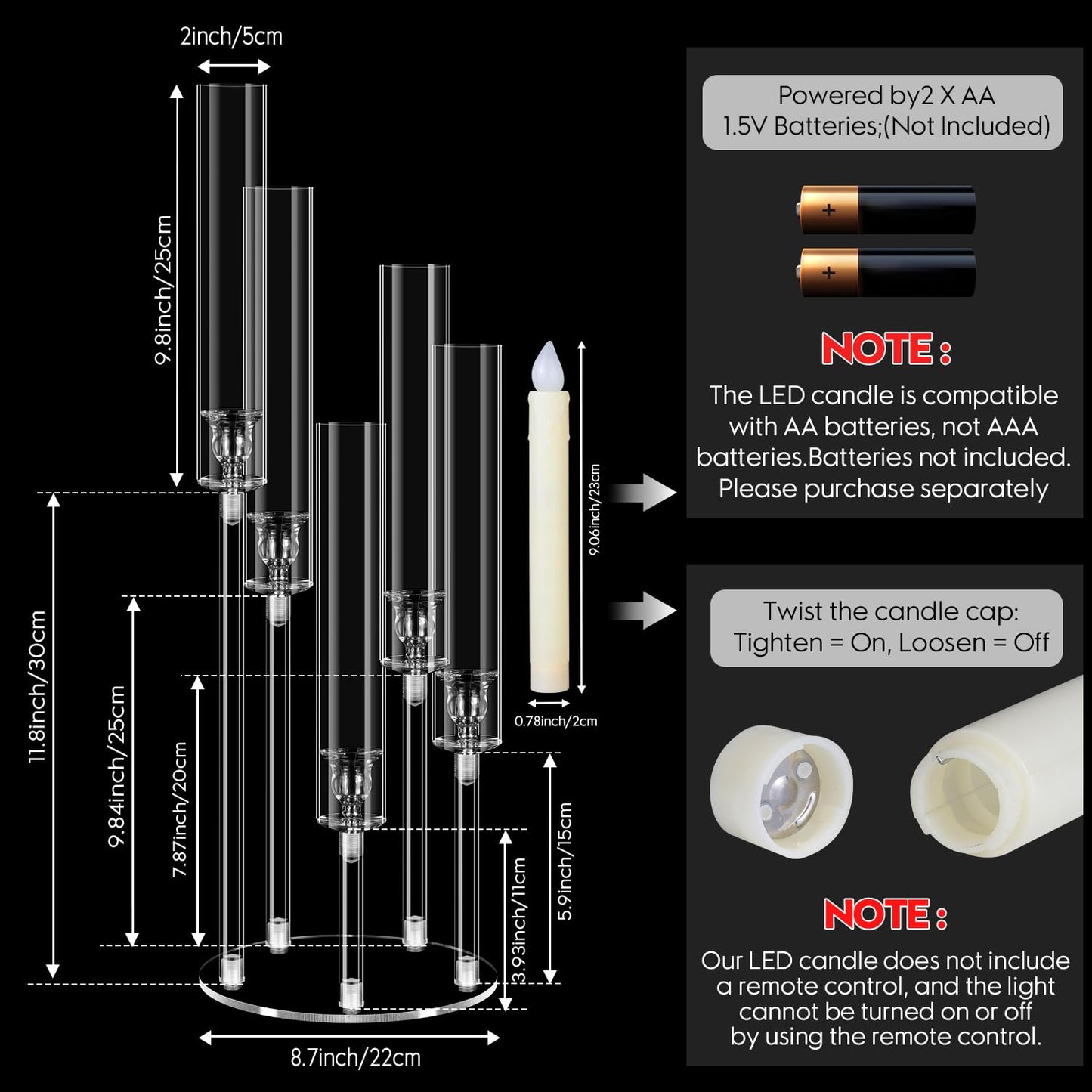 4 Set 5 Arm Acrylic Candle Holder with Candles, Mjkeomo 22.8'' Tall Table Candelabra Centerpiece, Lightweight Candelabra with Lampshades for Fireplace Mantel, Wedding, Housewarming Gift