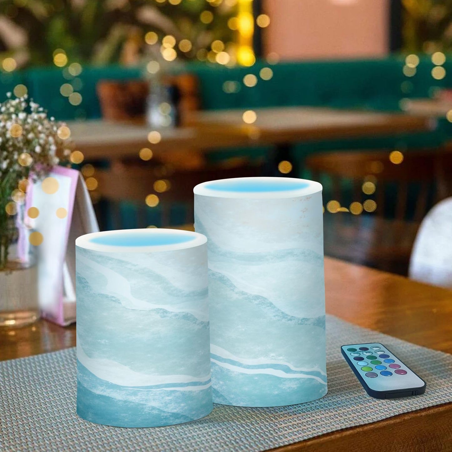 BOENLE Flickering Flameless Candles, Bohemian Beach LED Candles with Remote Timer, Set of 2 Battery Operated Candle for Valentine Wedding Birthday