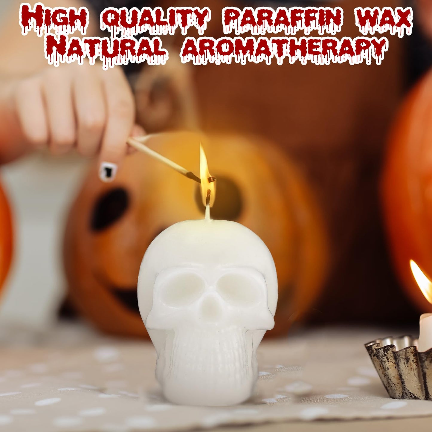 Nuanchu 8 Pcs Goth Skull Candles Set Black White Gothic Candles Vegetable Wax Candlestick Goth Home Decor for Halloween Xmas Haunted House Decoration