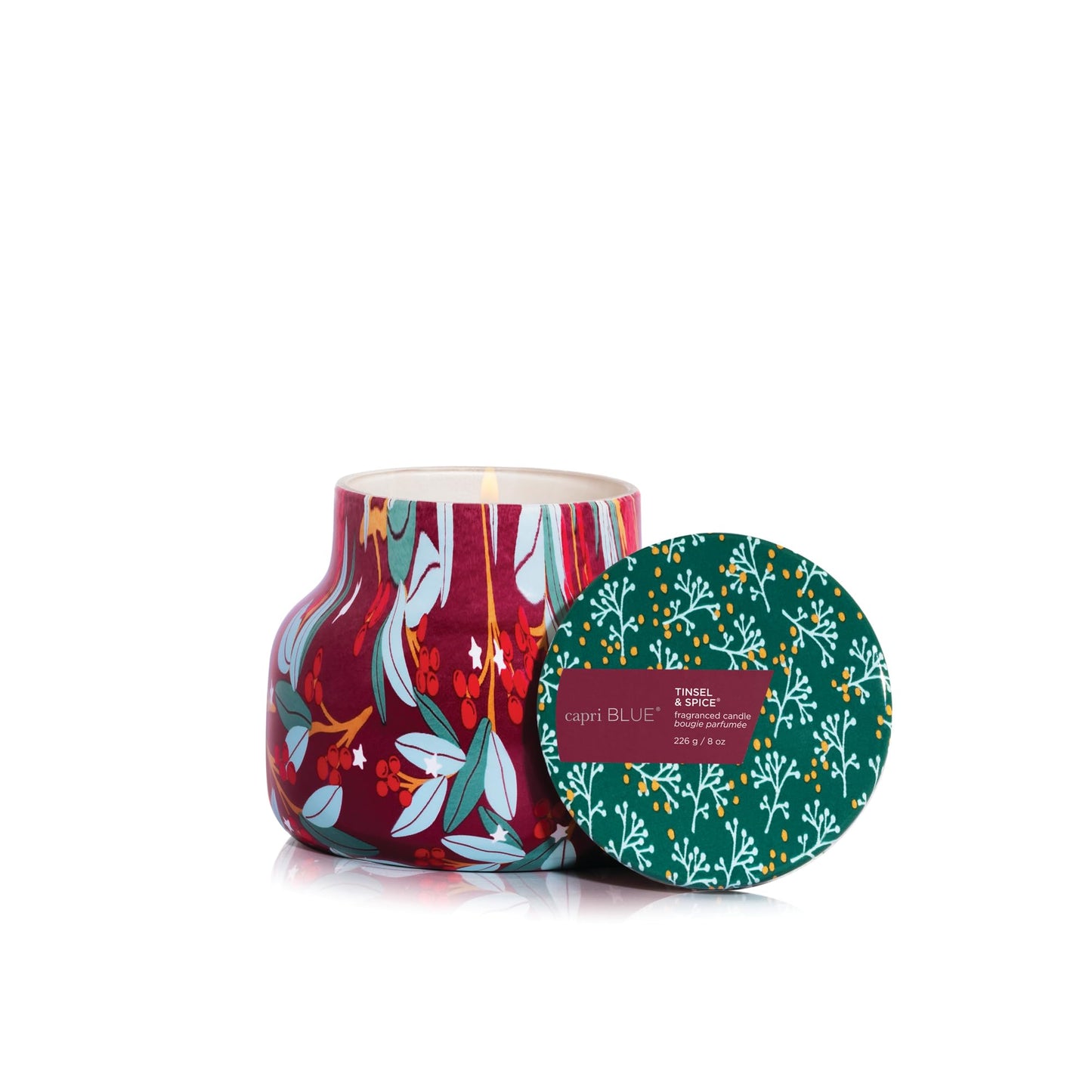 Capri Blue Tinsel & Spice - Pattern Play Holiday Candle - Petite Glass Jar - Luxury Candles - Scented Candle with Notes of Juniper Berry & Cinnamon - Decorative Gift (8 oz)