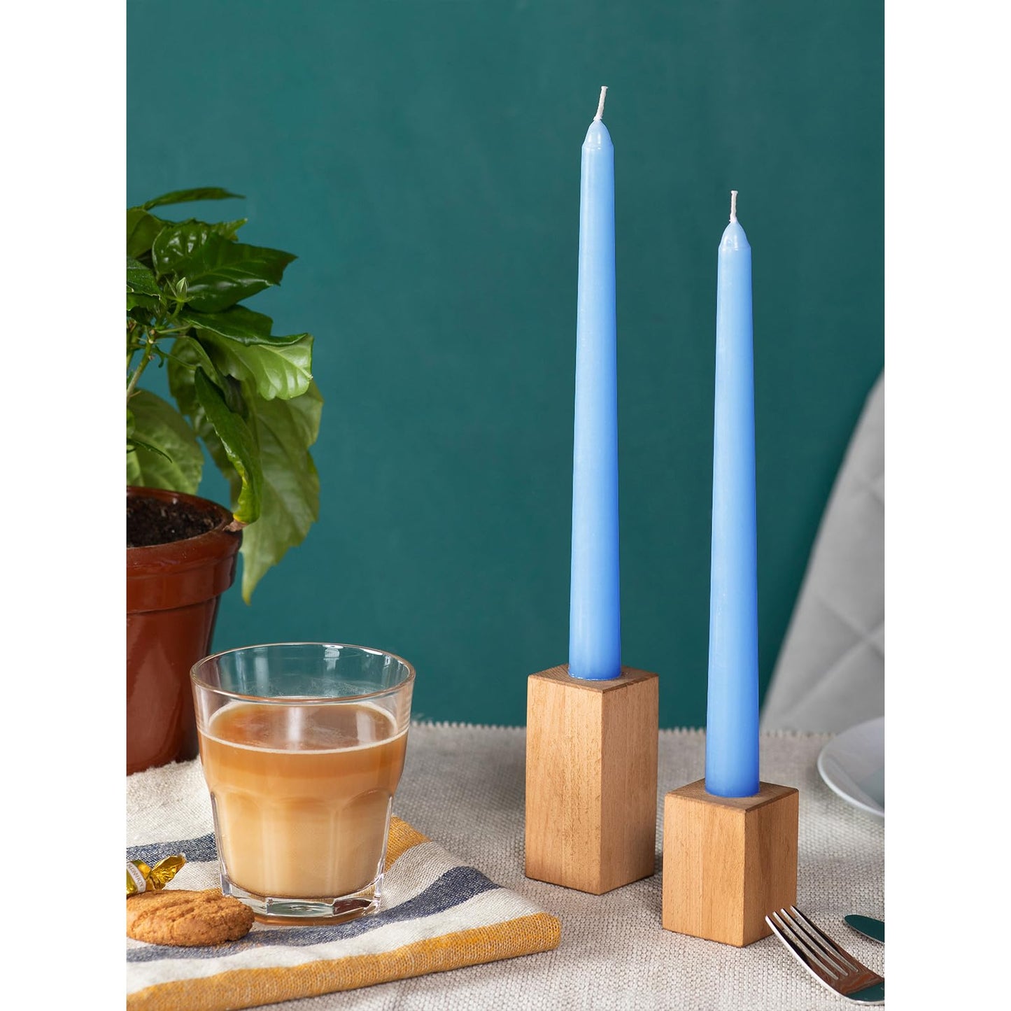 CANDWAX Light Blue 10 inch Taper Candles Set of 12 - Unscented Smokeless Dripless Tall Candlesticks - Perfect for Special Occasions, Ordinary Dinners and as Easter Candles - Light Blue Candle Sticks