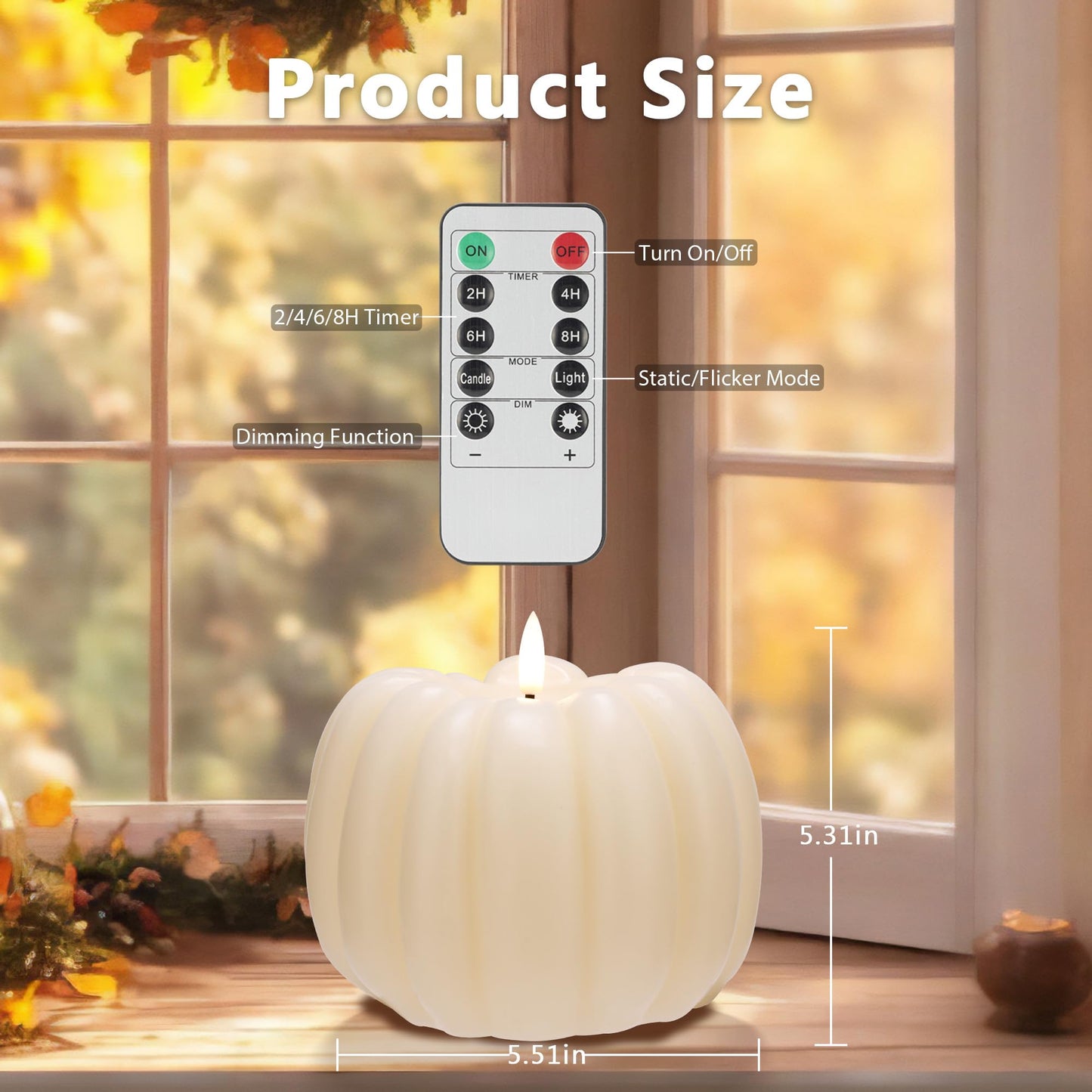 JOIONE Fall Flameless Led Pumpkin Candles with Remote, Real Wax Pumpkin Shaped Battery Operated Flickering Candles with Timer for Thanksgiving Decor, Fall Harvest Decor, Halloween Decorations, Ivory