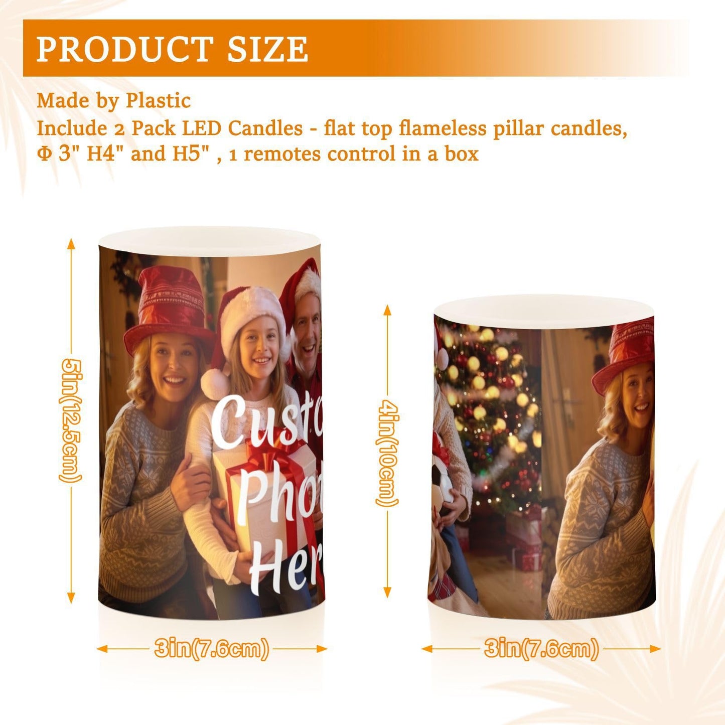 BOENLE Personalized Flickering Flameless Candles, Custom Photo LED Candles Set of 2, Remote Timer Battery Operated Candle for Valentine Wedding Birthday