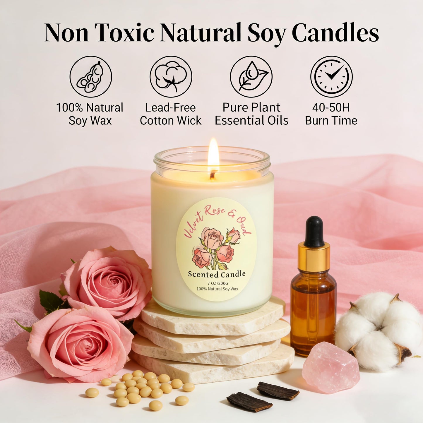 Scented Candles Gift Set 4 Pack, Soy Wax Aromatherapy Candles with Lavender Rose Coconut Vanilla, Long Lasting 200 Hours Burn, Non Toxic Home for Birthday Bath, Relaxation,Mothers Day, Gifts for Women