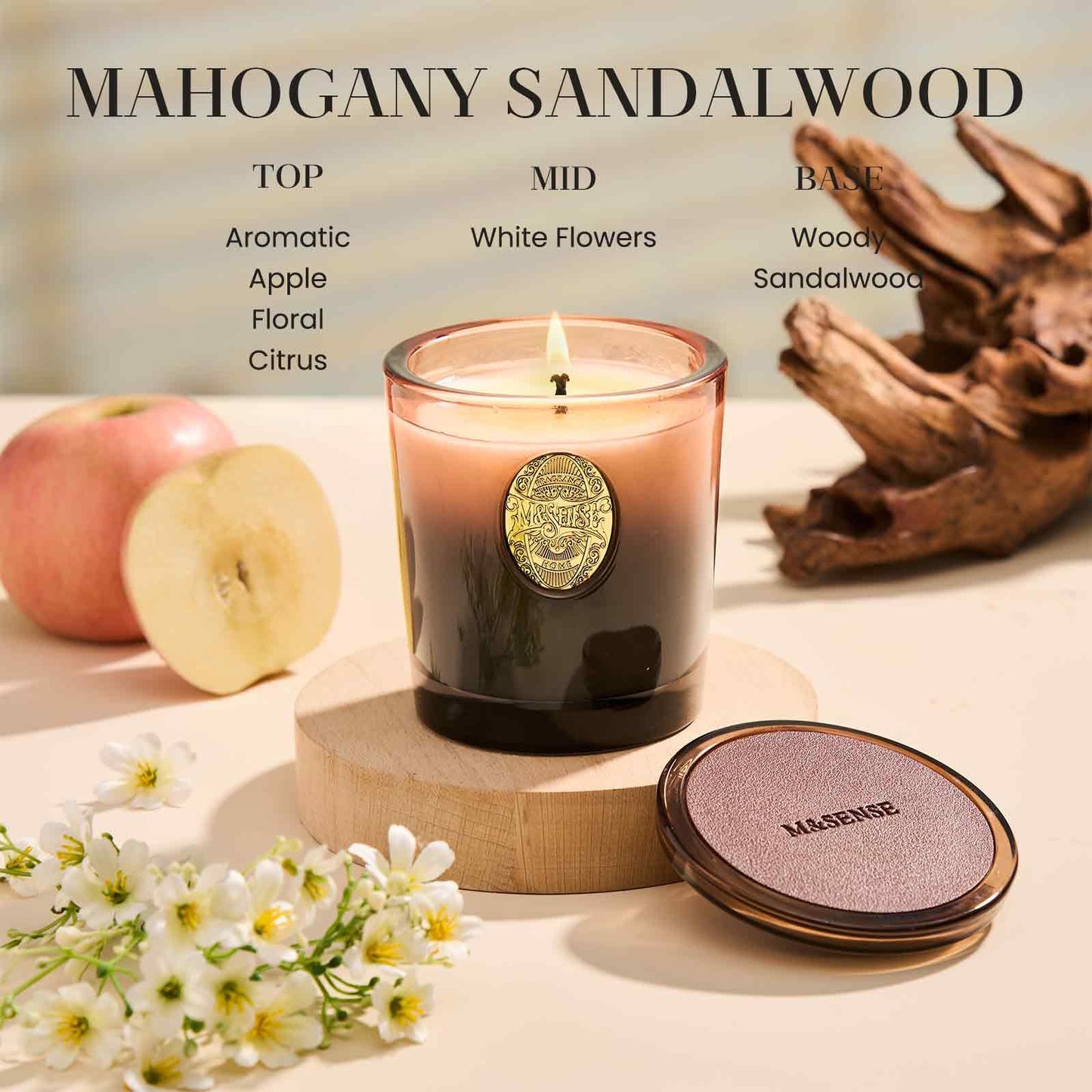 M&SENSE Natural Soy Candle | Mahogany Sandalwood & Black Brown | 9.2 oz, 50H Burn Time | Luxury Scented Candle for Relaxation, Gifting, Home Décor | Ideal for Bedroom, Office, Party Ambiance