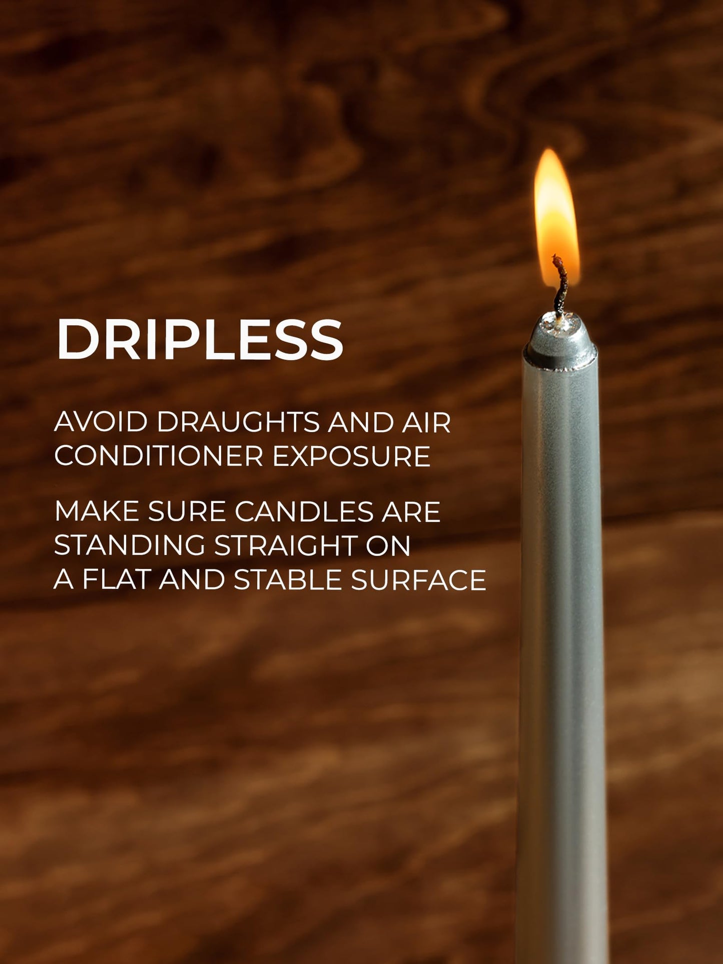 CANDWAX 12 inch Silver Taper Candles Set of 4 - Christmas Candles Taper Dripless - Tall Long Burning Fragrance-Free Silver Candlesticks