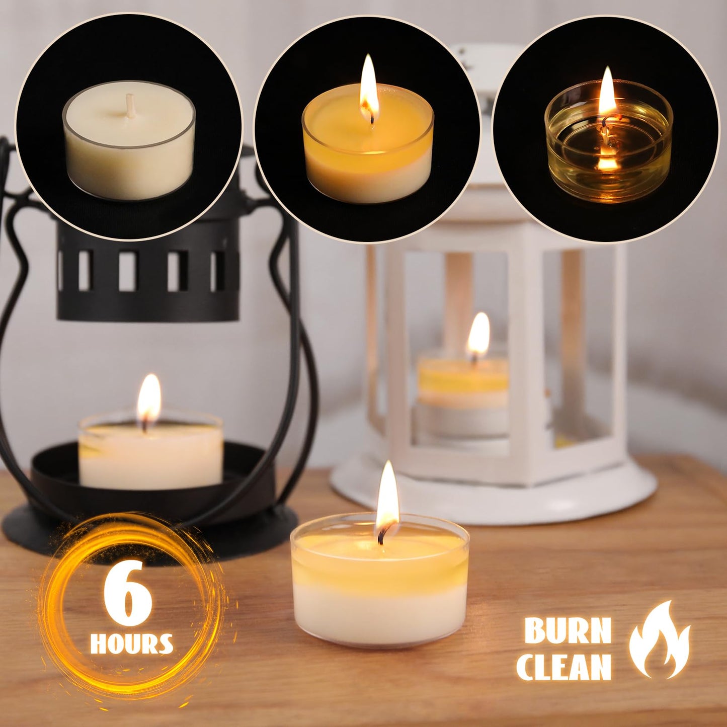 Soy Tealight Candles 120 Pack, 6 Hours Long Burning Tealights Candles Bulk, Natural Soy Wax Tea Light Candle Paraffin-Free, Unscented Small Tea Candle for Emergency,Dinner