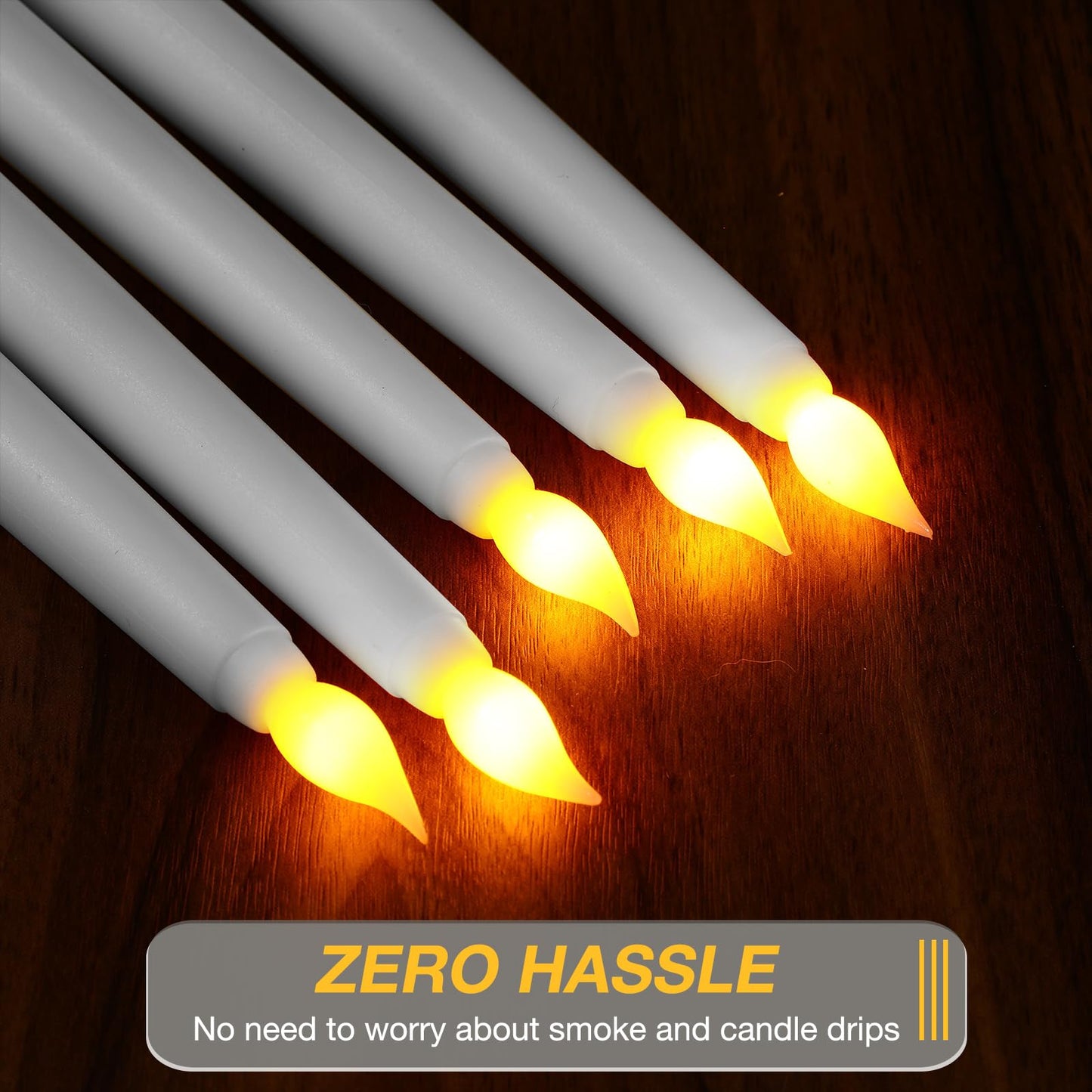 Tuanse 24 Pack Flameless Flicker Taper Candles Bulk with Remote and Timer, Battery Operated LED Warm White Taper Candles Light for Home Wedding Decoration Gifts (White,10 Inch)