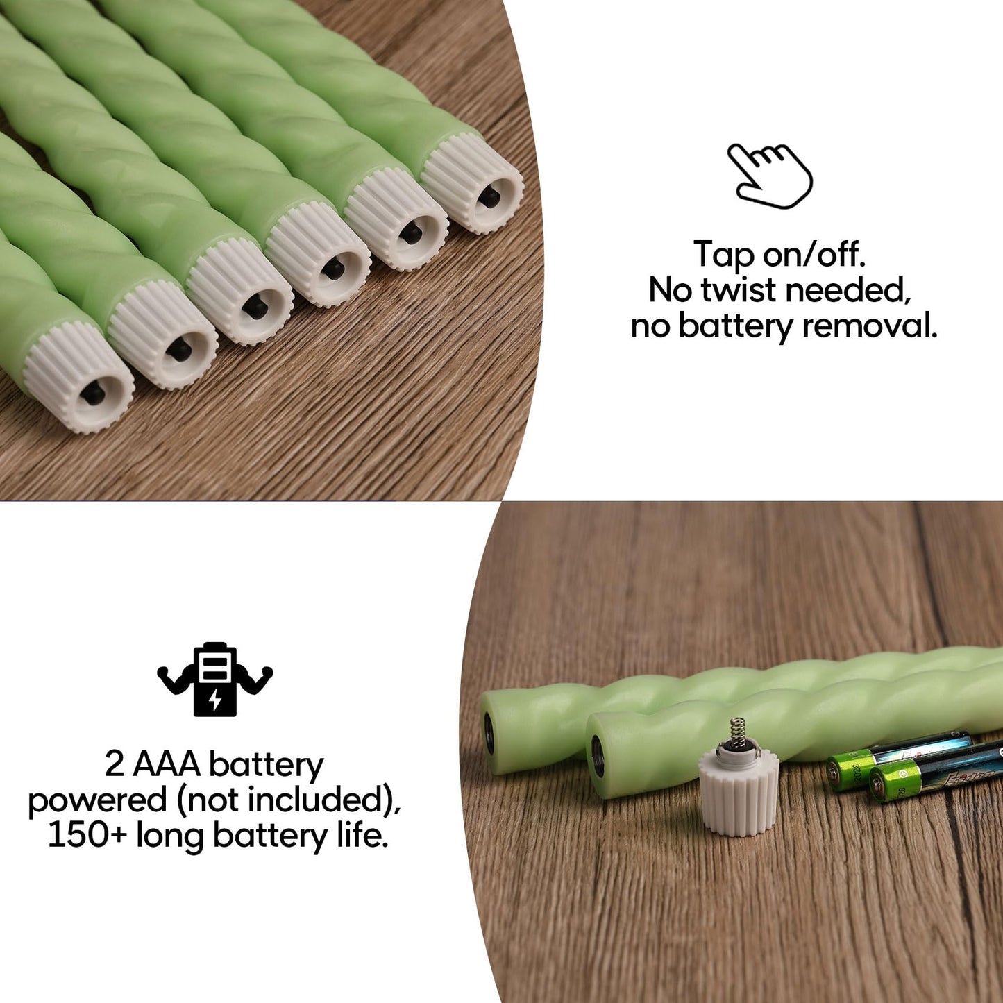 Girimax Spiral Green Flameless Taper Candles with Remote, Flickering Battery Operated LED Wax Candlesticks Spring Summer Home Decor Set of 6